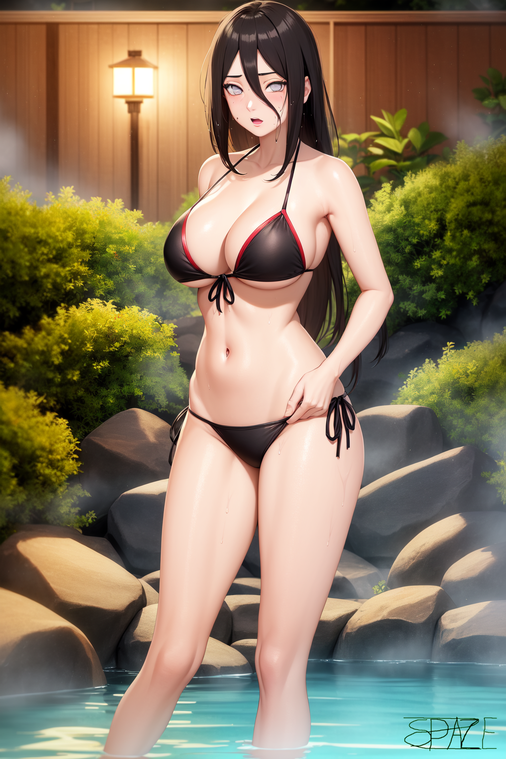 1girls ai_generated bare_legs bare_shoulders big_breasts bikini blush boruto:_naruto_next_generations breasts brown_hair cleavage curvaceous curvy curvy_body curvy_figure female female_only front-tie_bikini hot_spring huge_breasts hyuuga_hanabi large_breasts light-skinned_female light_skin looking_at_viewer midriff nai_diffusion naruto naruto_(series) onsen partially_submerged pinup side-tie_bikini solo solo_focus spaze42 stable_diffusion standing steam swimsuit termal_water very_long_hair violet_eyes water wet wet_body wet_skin wide_hips