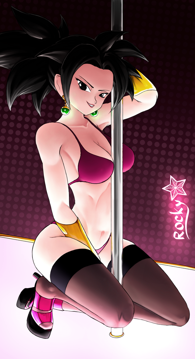 1girls ass bangs big_ass big_breasts bikini black_eyes black_hair breasts cleavage clothes dragon_ball dragon_ball_super dragon_ball_z earrings fusion high_heels kefla light-skinned_female light_skin navel ponytail potara_earrings r0ckystar saiyan seductive seductive_look see-through sideboob smile solo spiky_hair stockings stripper stripper_pole thick_thighs toned_female watermark wrist_cuffs