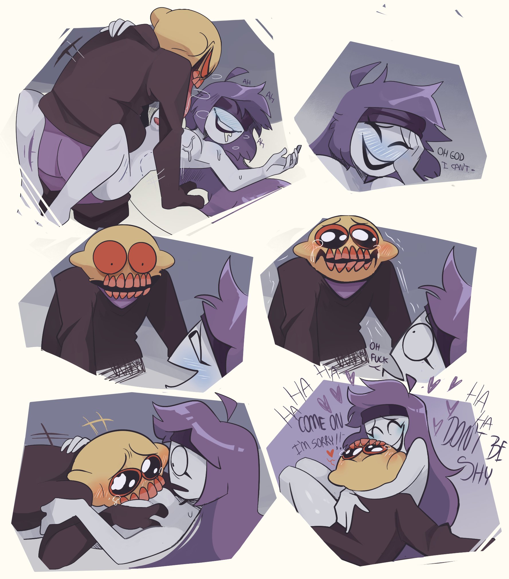 1boy, 1girls, ambiguous penetration, blindfold, blindfolded, crossover, crying, cute, drunk, female, friday night funkin, funny, laughing, lila (spooky month), long hair, male, milf, monster, monster (friday night funkin), mother, newgrounds, nude, nude female, purple hair, red eyes, sex, spooky month, sr pelo, straight, whathefucktim, wholesome