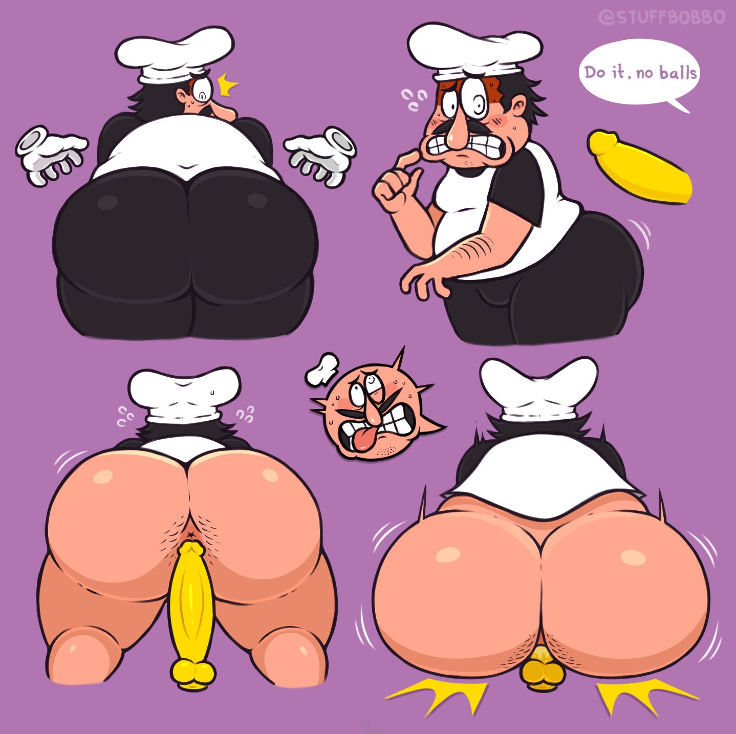 anal, anus, ass, balls, big ass, big butt, bottom heavy, fat, fat ass, gay, hairy ass, human, male, male only, overweight, penis, peppino spaghetti, pizza tower, stuff bobbo, toony