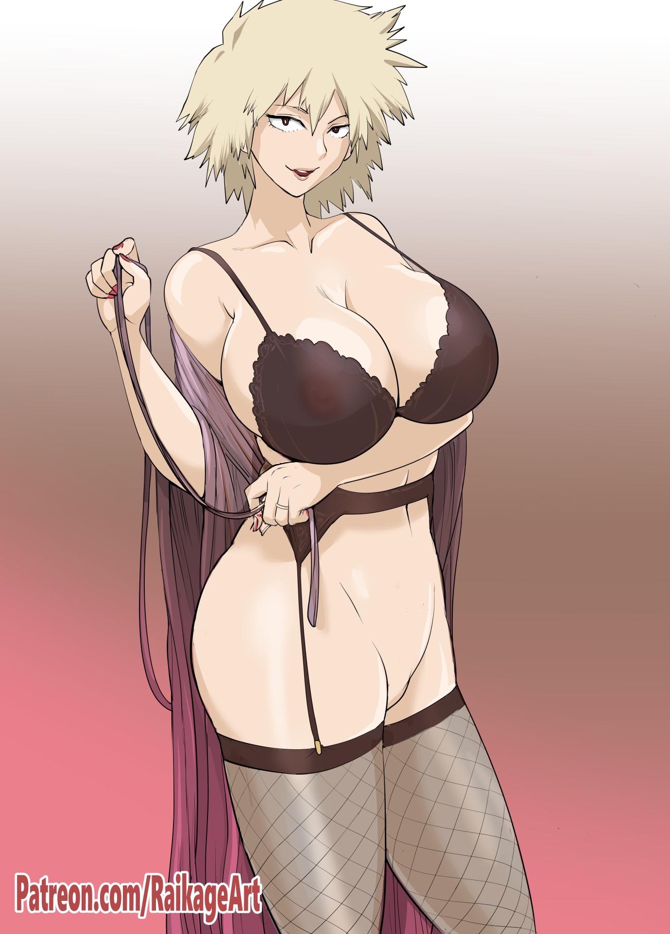 1girls, areolae, big breasts, blonde hair, bra, breasts, female, fishnets, mitsuki bakugou, my hero academia, nipples visible through clothing, raikage art, see-through, solo, stripping, tagme, thighhighs