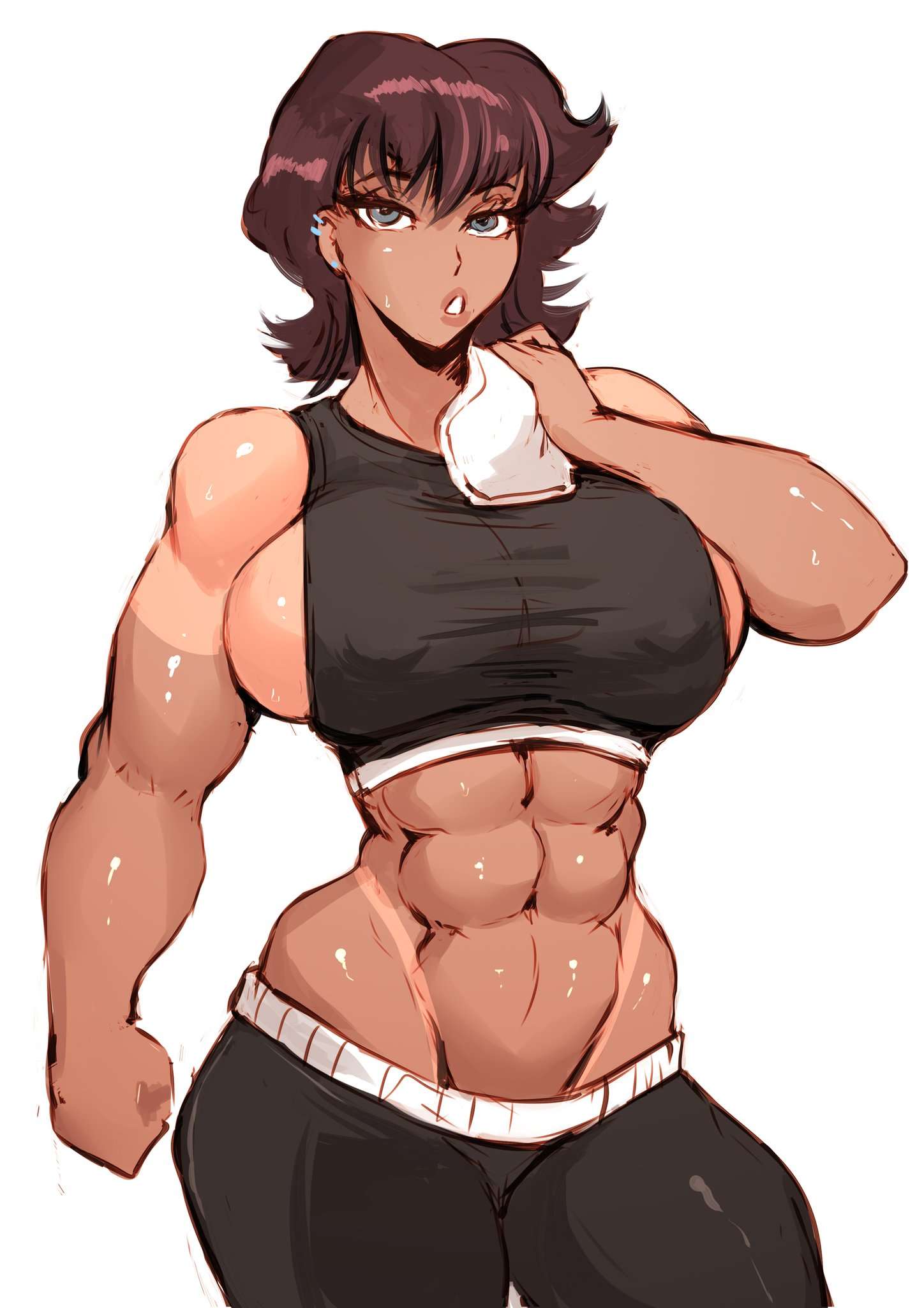 aleksandrgav, breasts, female, gachahell, large breasts, macho (gachahell), muscles, muscular, tanline, tomboy, towel