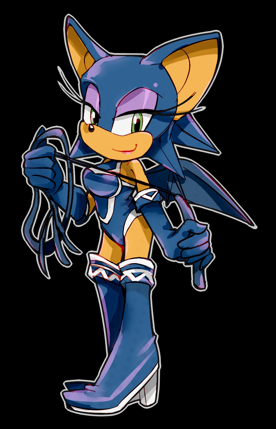 9:14 alpha_channel anthro bat blue_body blue_fur clothing cylent_nite dominatrix female femdom fur green_eyes hi_res leotard mammal official_alternate_costume rouge_the_bat sega smile solo sonic_(series) sonic_adventure_2 sonic_the_hedgehog_(series) whip