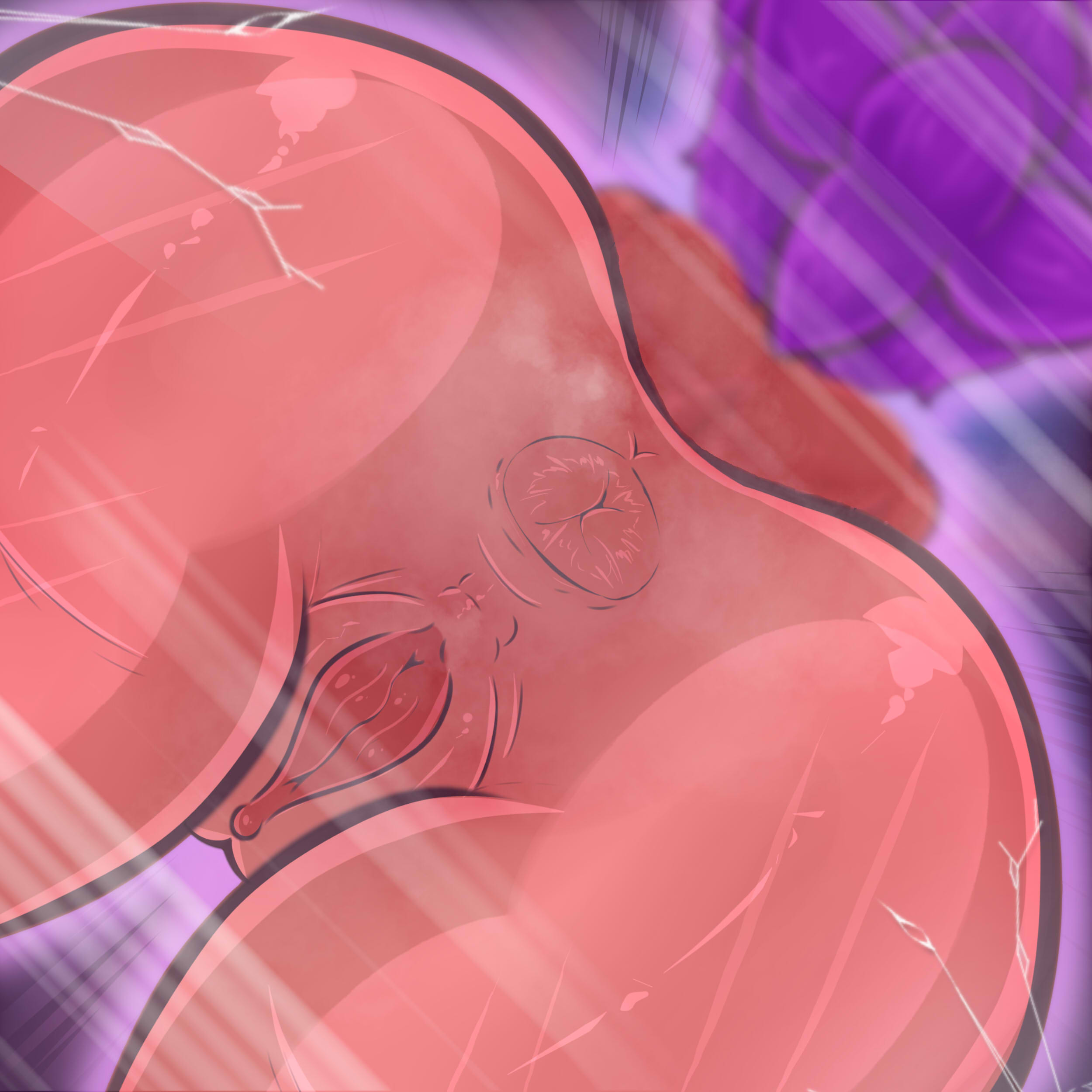 anus, ass, ass focus, backwards, big anus, brawl stars, broken glass, completely nude, female, female only, glass, nude, nude female, pov, purple hair, pussy, sfcompany1e (artist), shelly (brawl stars)