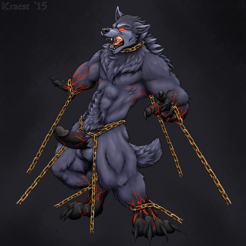 angry anthro bondage chained chains dick erection european_mythology fenrir hard_on hi-rez_studios male muscles mythology norse_mythology penis smite solo