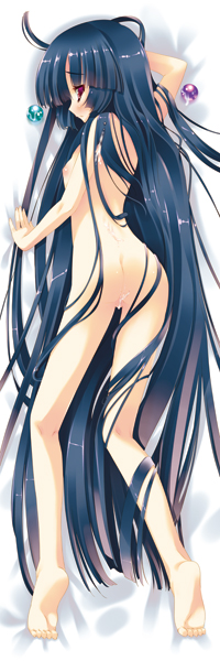 arikawa_satoru ass barefoot black_hair dakimakura feet kaguya_houraisan long_hair lowres nipples nude red_eyes touhou very_long_hair