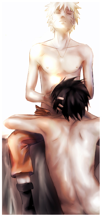 2boys back bed black_hair blonde_hair blowjob closed_eyes fellatio gay hair head_grab holding_head human implied_fellatio implied_oral male male_only multiple_boys multiple_males naruto naruto_(series) necklace nipples nude oral penis sasuke_uchiha satalex shirtless shonen_jump shounen_jump shueisha sitting straight_hair topless unzipped uzumaki_naruto weekly_shonen_jump weekly_shounen_jump white_background yaoi