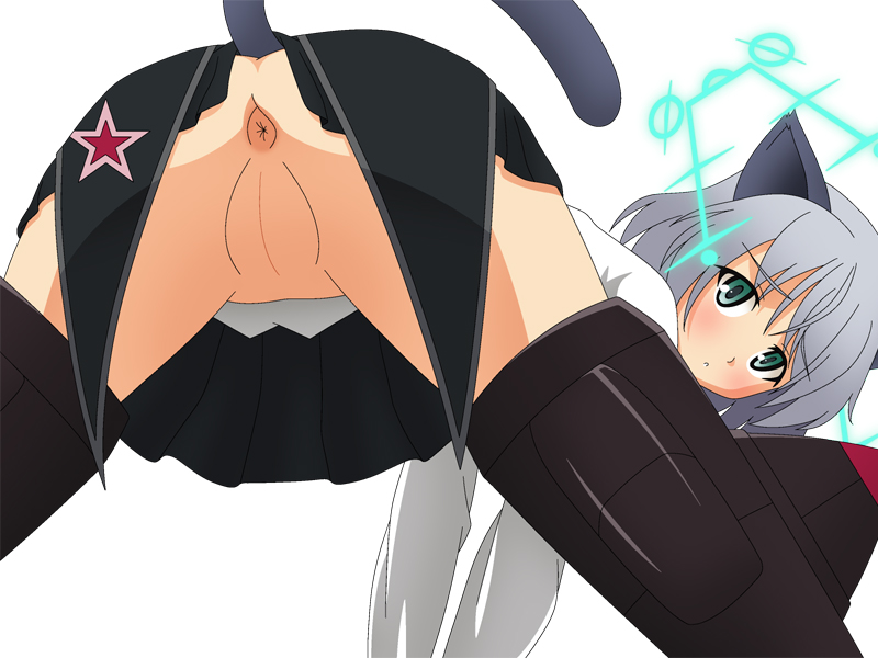 animal_ear anus ass bent_over blush clothing no_panties pussy sanya_v_litvyak strike_witches tail uncensored