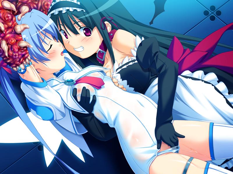 arms_up closed_eyes clothing fingering maid makai_tenshi_jibril tagme yuri