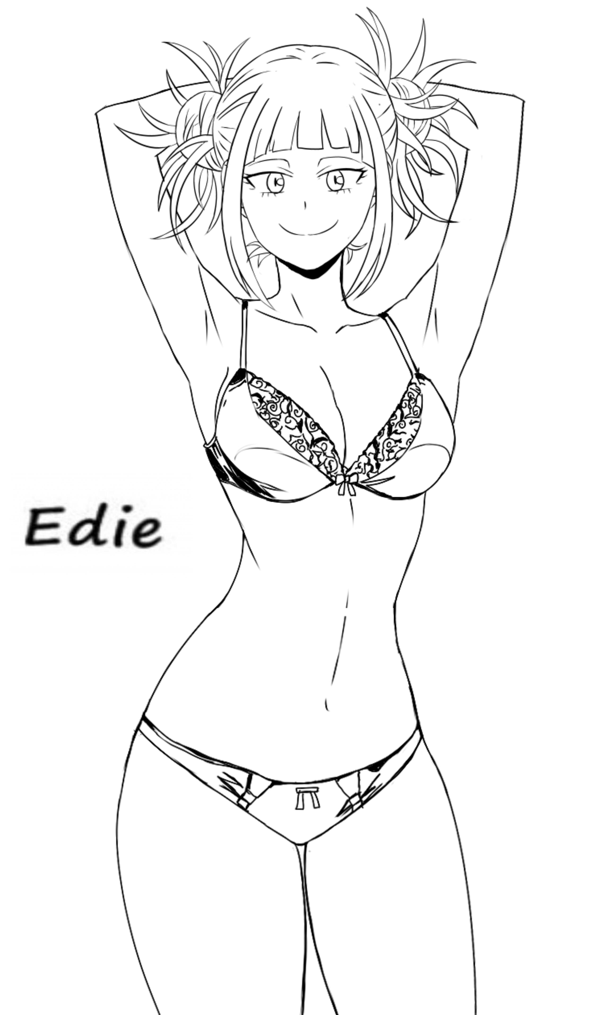 1girls, abs, alternate outfit, armpits, arms behind head, arms up, bra, breasts, cleavage, clothed, clothes, ediiee, eye contact, female, half-closed eyes, himiko toga, human, light skin, light-skinned female, looking at viewer, monochrome, my hero academia, panties, solo, thick thighs, thigh gap, wide hips