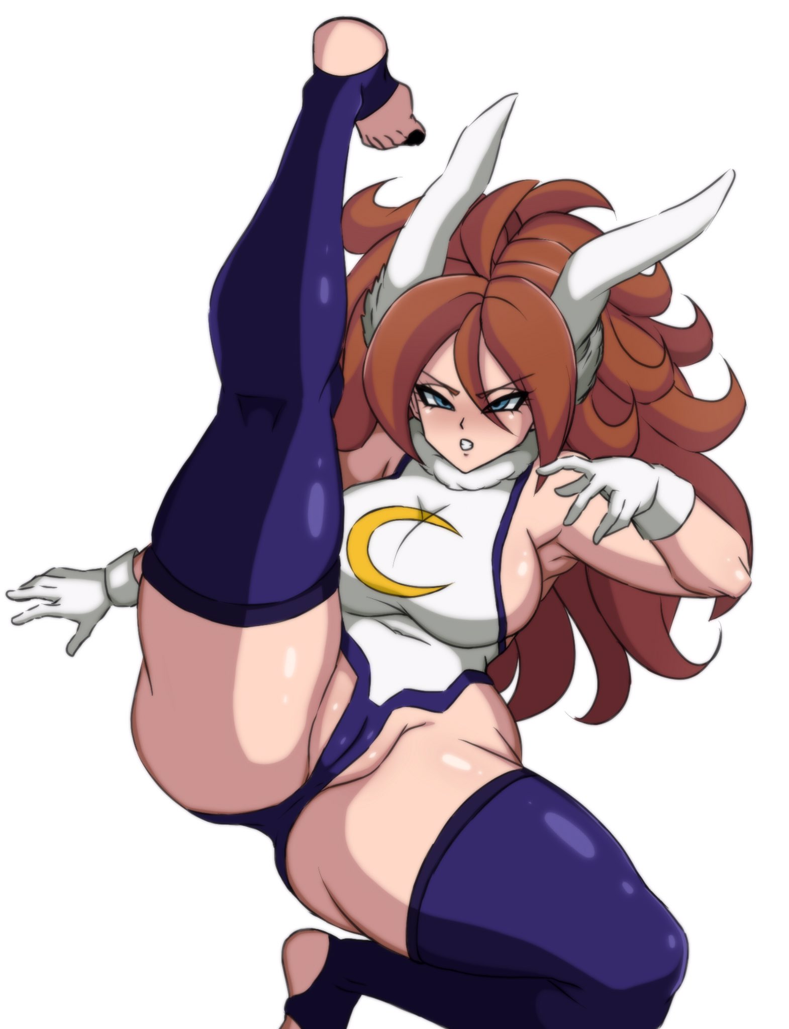 1girls, android 21, android 21 (human), animal ears, big breasts, blue eyes, breasts, brown hair, bunny ears, cameltoe, cosplay, darwaarts, dragon ball, dragon ball fighterz, female, female only, gloves, huge breasts, large breasts, leotard, long hair, miruko (cosplay), my hero academia, pussy, stirrup legwear, stirrup socks, straight hair, thick thighs, white gloves, white leotard