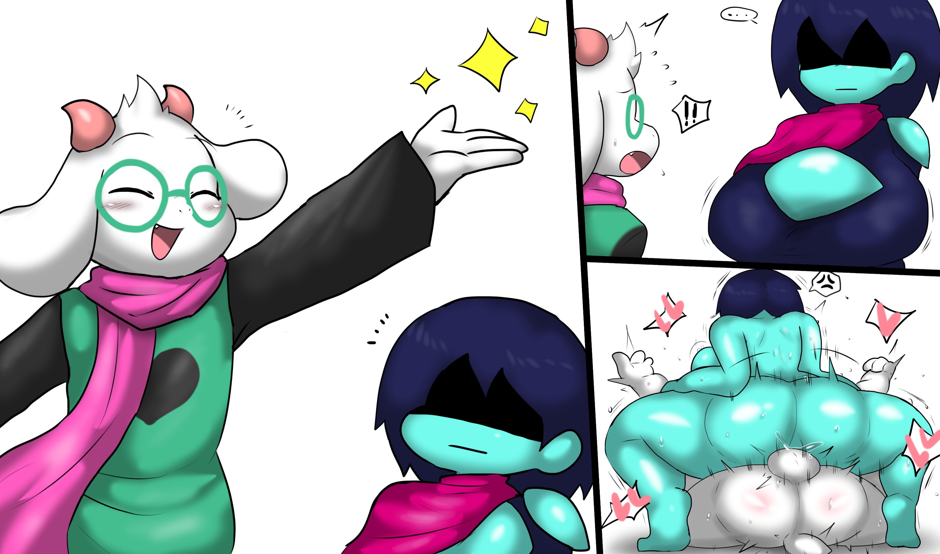 !, !!, ..., amazon position, amazonian mating press, anthro, anus, ass, balls, big breasts, blush, breast expansion, breast growth, breast growth (enlargement), breasts, deltarune, dominant female, enigi09, expansion, female, female penetrated, femdom, fur, gender transformation, genderswap, goat, goat horns, goat tail, heart, kris (dark world form), kris (deltarune), kris female (deltarune), male, male penetrating, male penetrating female, male/female, malesub, mating press, pussy, pussy juice, ralsei, rule 63, scarf, sex, sweat, tail, testicles, toby fox, transformation, undertale (series), white body, white fur