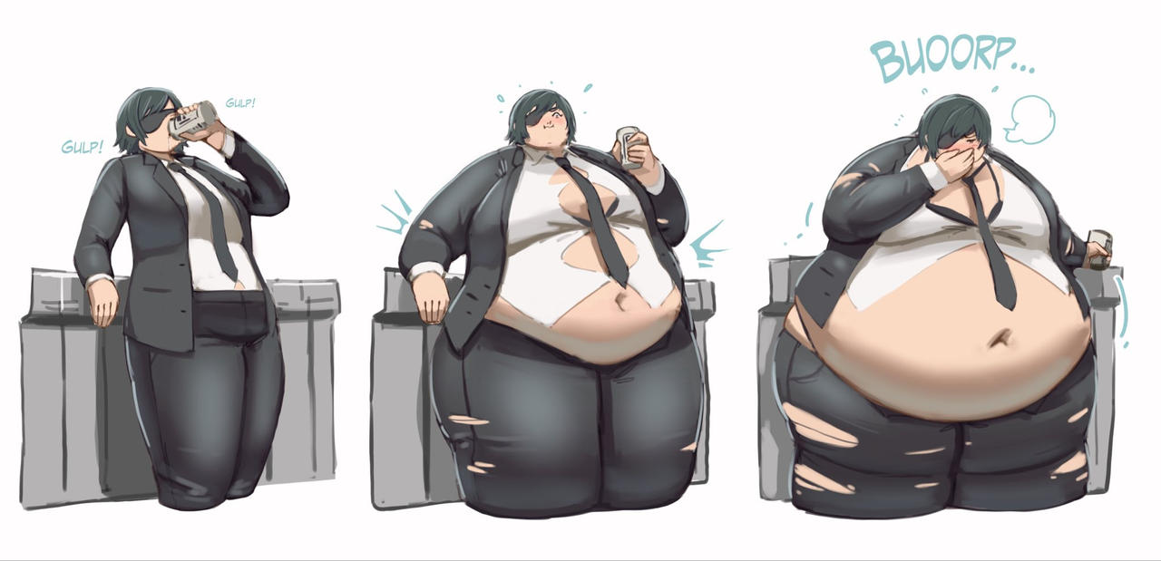 1girls alcohol belly big_belly burping chainsaw_man chubby drinking ekusupanshon expansion fat female female_focus female_only himeno_(chainsaw_man) huge_belly massive_belly obese overweight ripped_clothing solo thick_thighs weight_gain