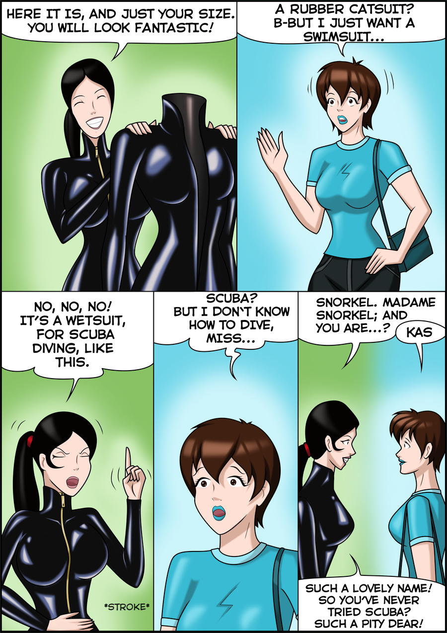 2d 2girls black_bodysuit blue_lipstick bodysuit character_request comic copyright_request female female_only front_zipper gas gas_mask latex latex_clothing latex_suit multiple_girls png rosvo rubber rubber_clothing rubber_suit slave slavegirl text wetsuit yuri zipper