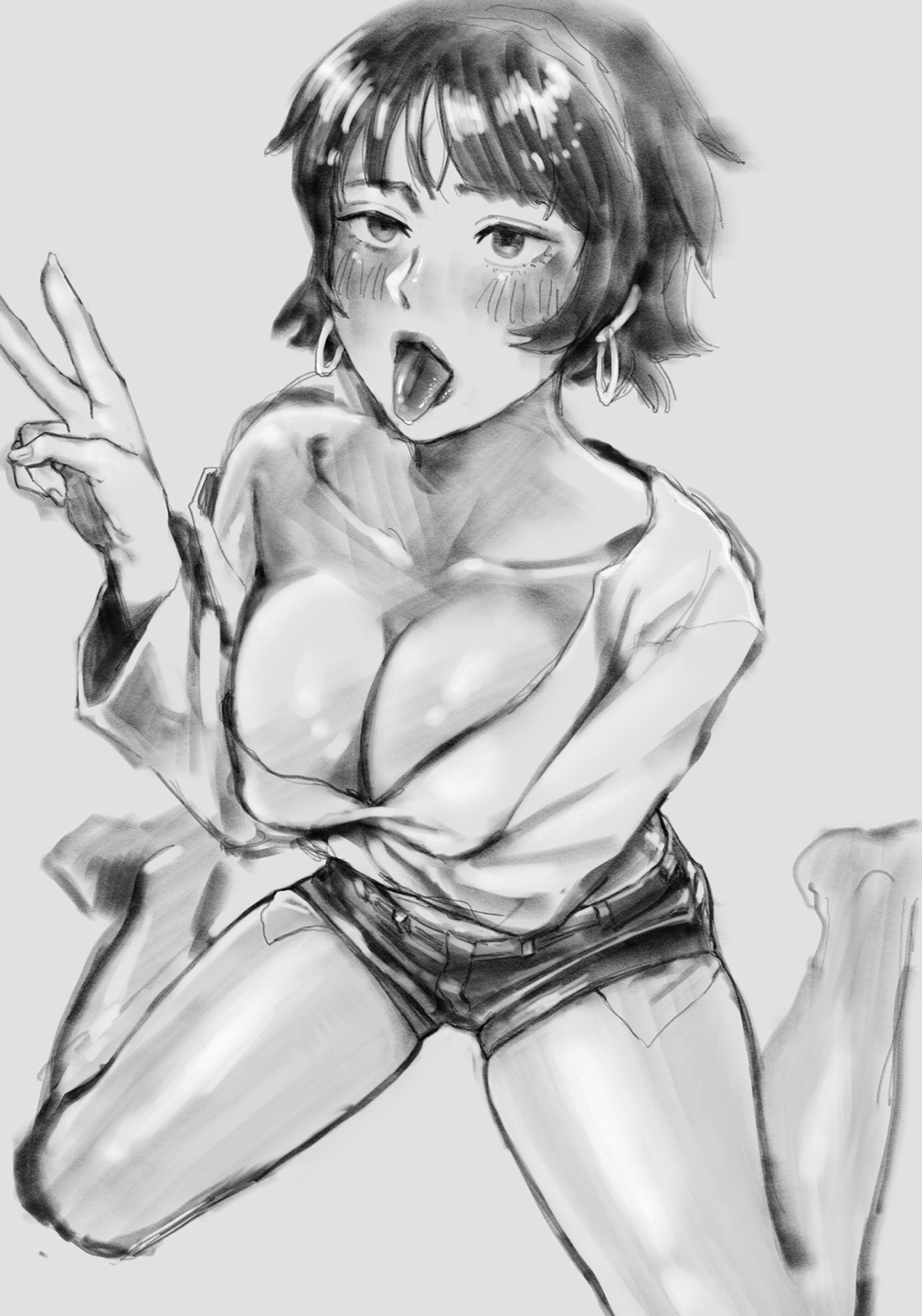 cleavage josie_rizal kneeling peace_sign tekken tongue tongue_out umaijo