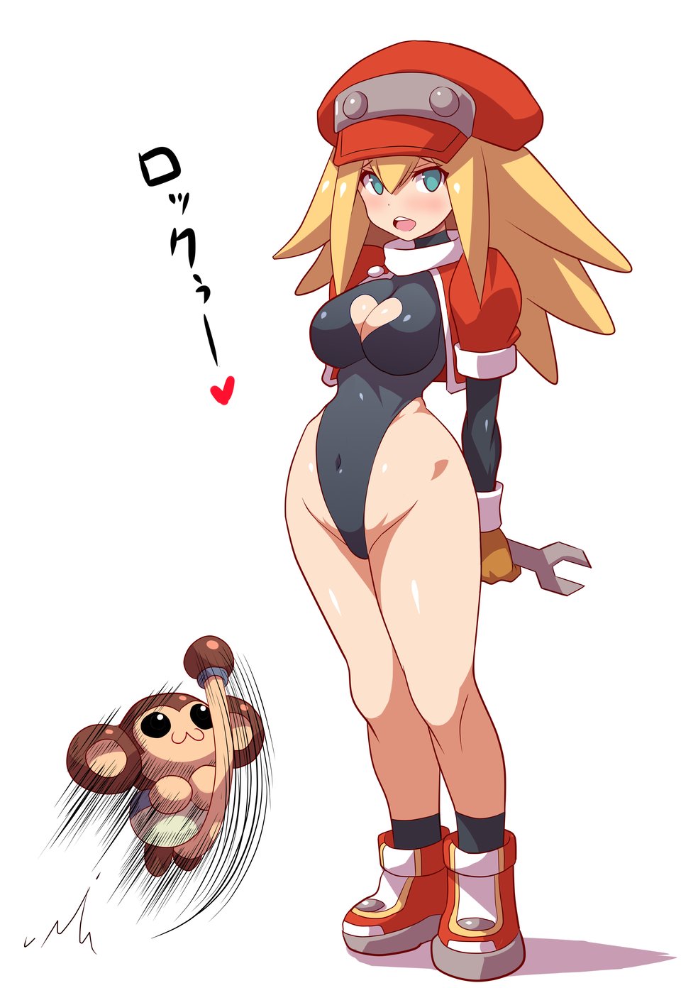 1girls 2021 blonde_hair blush bodysuit boob_window breasts cleavage data_(mega_man) hat hips konno_tohiro mega_man mega_man_legends roll_caskett tagme thighs wide_hips