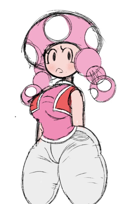 2022, big breasts, blush, breasts, female, front view, hourglass figure, mario (series), mushroom, nintendo, sketchssketchs, thick thighs, toadette, twin braids, white background, wide hips