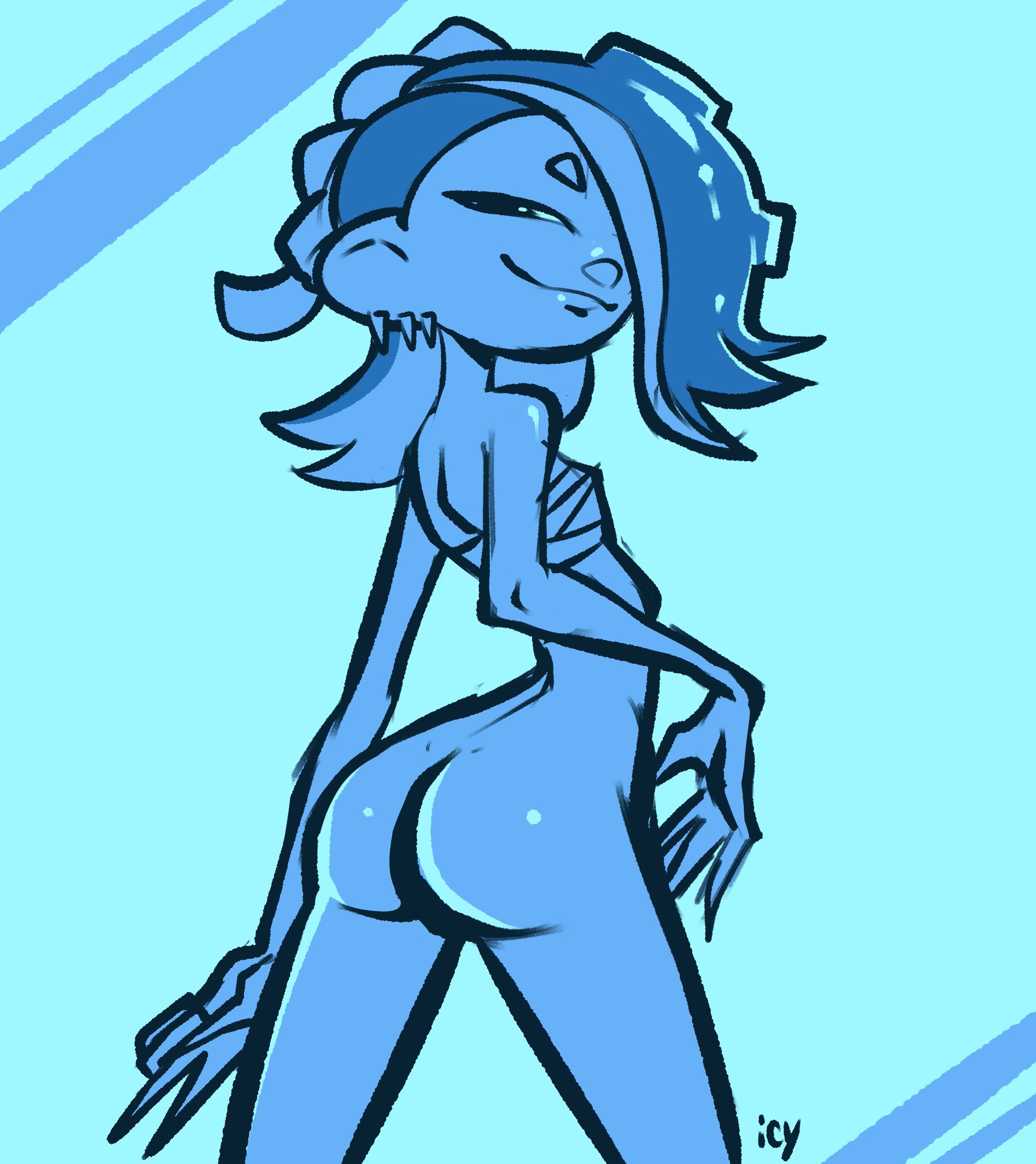 ass, female, iseenudepeople, shiver (splatoon), smirk, splatoon, splatoon 3