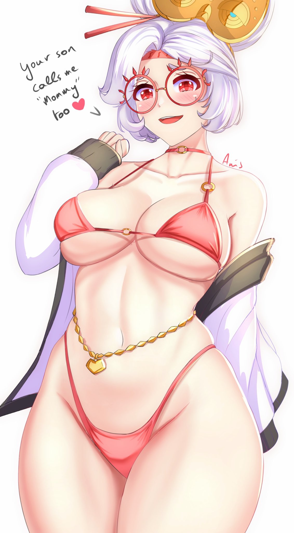 anisdrawn, female, female only, nintendo, purah, purah (tears of the kingdom), short hair, solo, tagme, tears of the kingdom, text, the legend of zelda, thick thighs, thighs together, white hair
