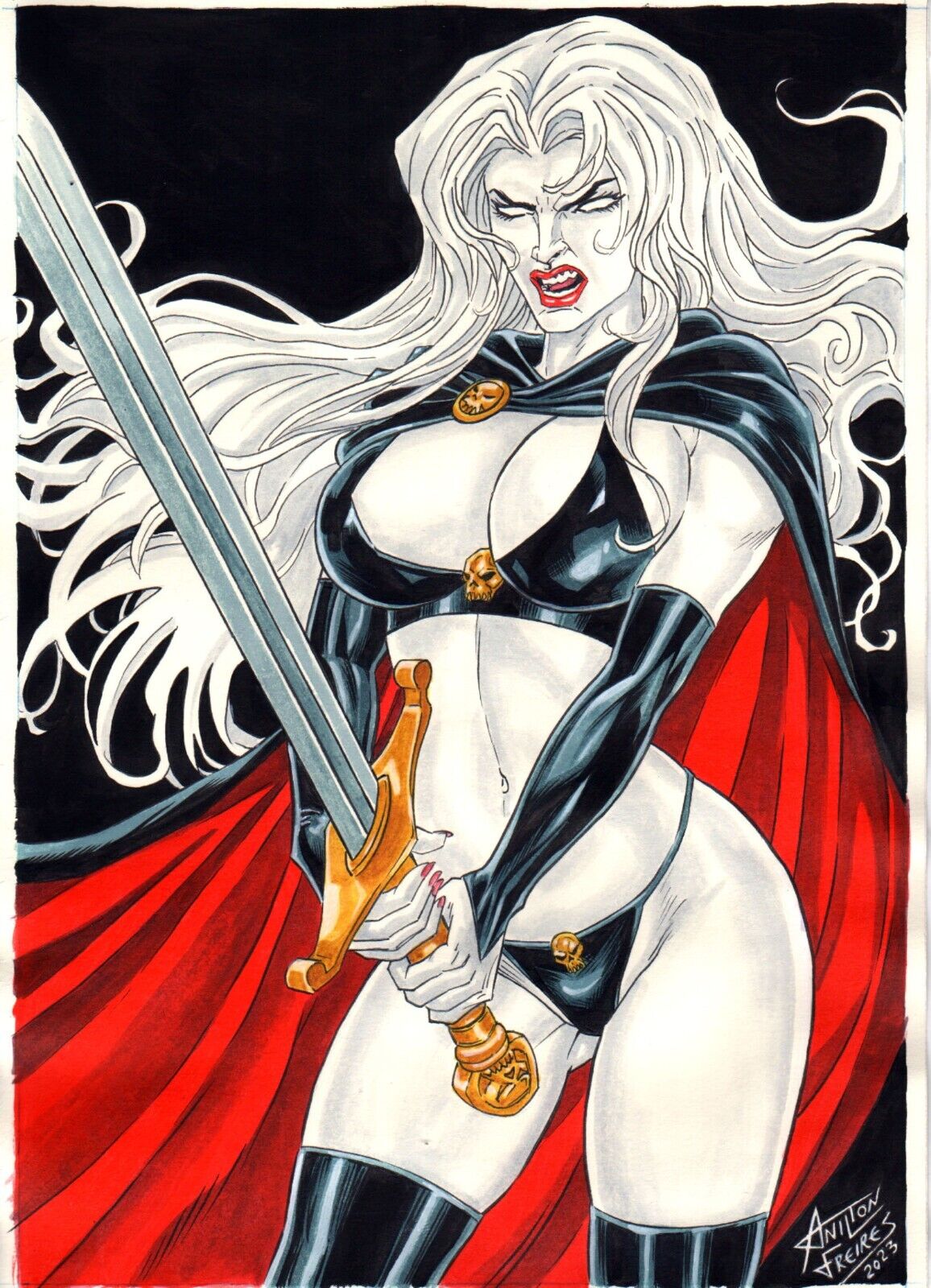 1girls anilton_freires chaos_comics coffin_comics curvaceous curvy_body curvy_figure death_(personification) ed_benes_studio female_focus grim_reaper hi_res huge_breasts lady_death latex_gloves latex_thighhighs long_hair looking_at_viewer queen_of_the_dead solo_female solo_focus white_body white_hair white_sclera