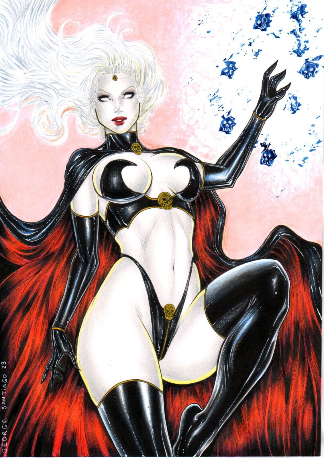 1girls 2023 chaos_comics coffin_comics curvy_body curvy_female death_(personification) ed_benes_studio female_focus female_only grim_reaper hi_res huge_breasts lady_death latex_gloves latex_thighhighs long_hair queen_of_the_dead white_hair white_sclera white_skin