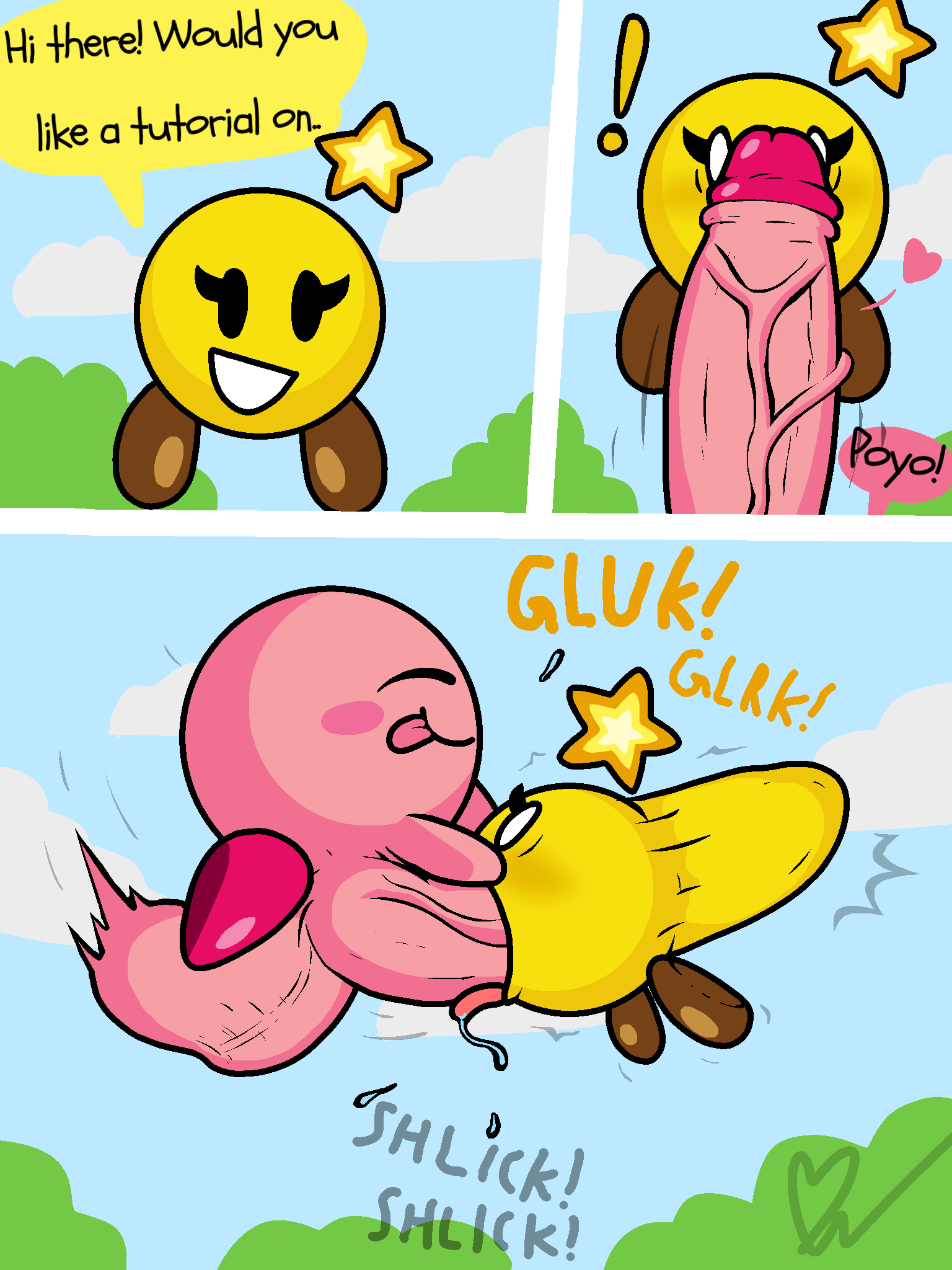 ! 1boy 1girls 3_panel_comic ambiguous_gender balls big_balls big_penis blowjob blush blush_stickers closed_eyes cloud cock_shock comic company_connection crossover dialogue duo exclamation_point eyelashes fairy female/male floating foreskin genitals heart hi_res hyper_penetration hyper_stomach_bulge kirby kirby_(series) male male/ambiguous male/female mario_(series) mario_and_luigi_(series) motion_lines nintendo onithehyperfairy onomatopoeia oral oral_penetration outside penetration penis pink_body saliva smile speech_bubble starlow stomach_bulge text text_bubble tongue tongue_out vein veiny_penis waddling_head yellow_body