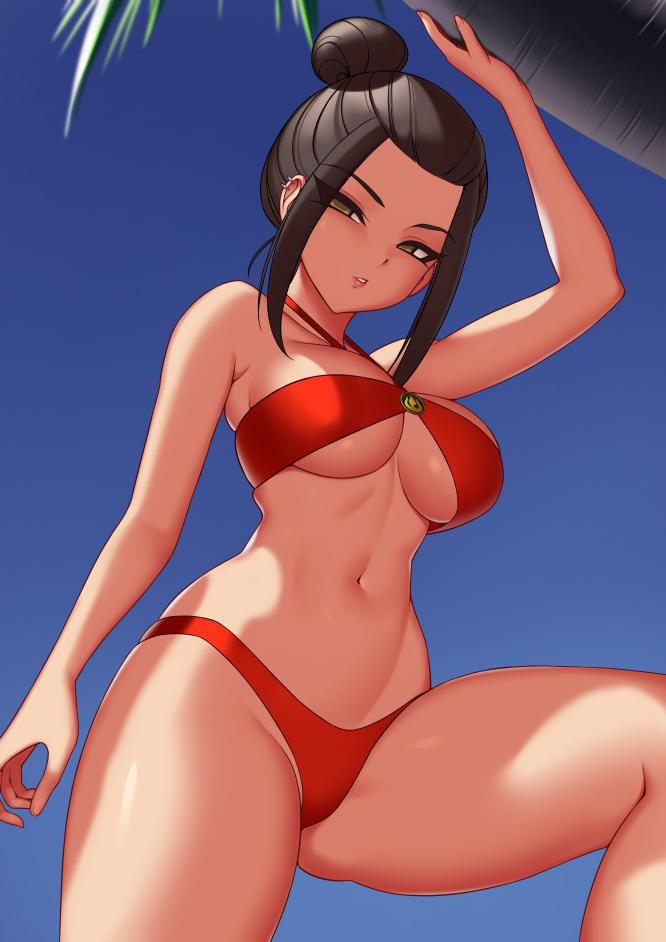 1girls avatar_the_last_airbender azula beach bikini crown_braid female female_only kuroonehalf princess sideboob smooth_skin solo swimsuit underboob wip work_in_progress