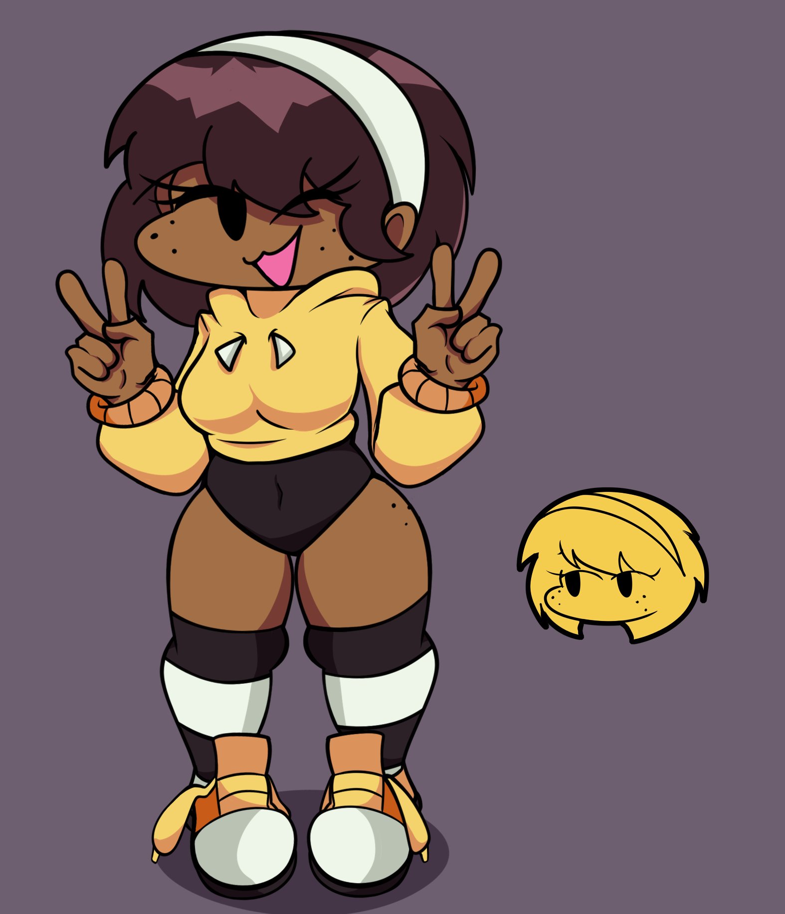 brown hair, dark skin, dark-skinned female, double v, female, freckles, freckles on ass, friday night funkin, friday night funkin mod, girlfriend (friday media showdown), girlfriend (friday night funkin), kneehighs, short hair, tagme, thighs