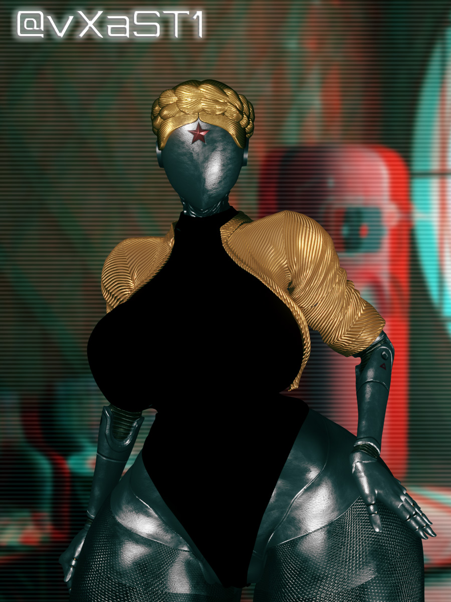 1girls 3d 3d_(artwork) alternate_version_available artist_name atomic_heart big_breasts clothed clothing curvy faceless_character female female_only female_robot gold_jacket gynoid hand_on_hip hourglass_figure left_(atomic_heart) robot robot_girl the_twins_(atomic_heart) thick_thighs voluptuous vxast wide_hips