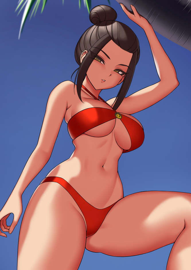 1girls avatar_the_last_airbender azula beach bikini crown_braid female female_only kuroonehalf princess sideboob smooth_skin solo swimsuit underboob wip work_in_progress