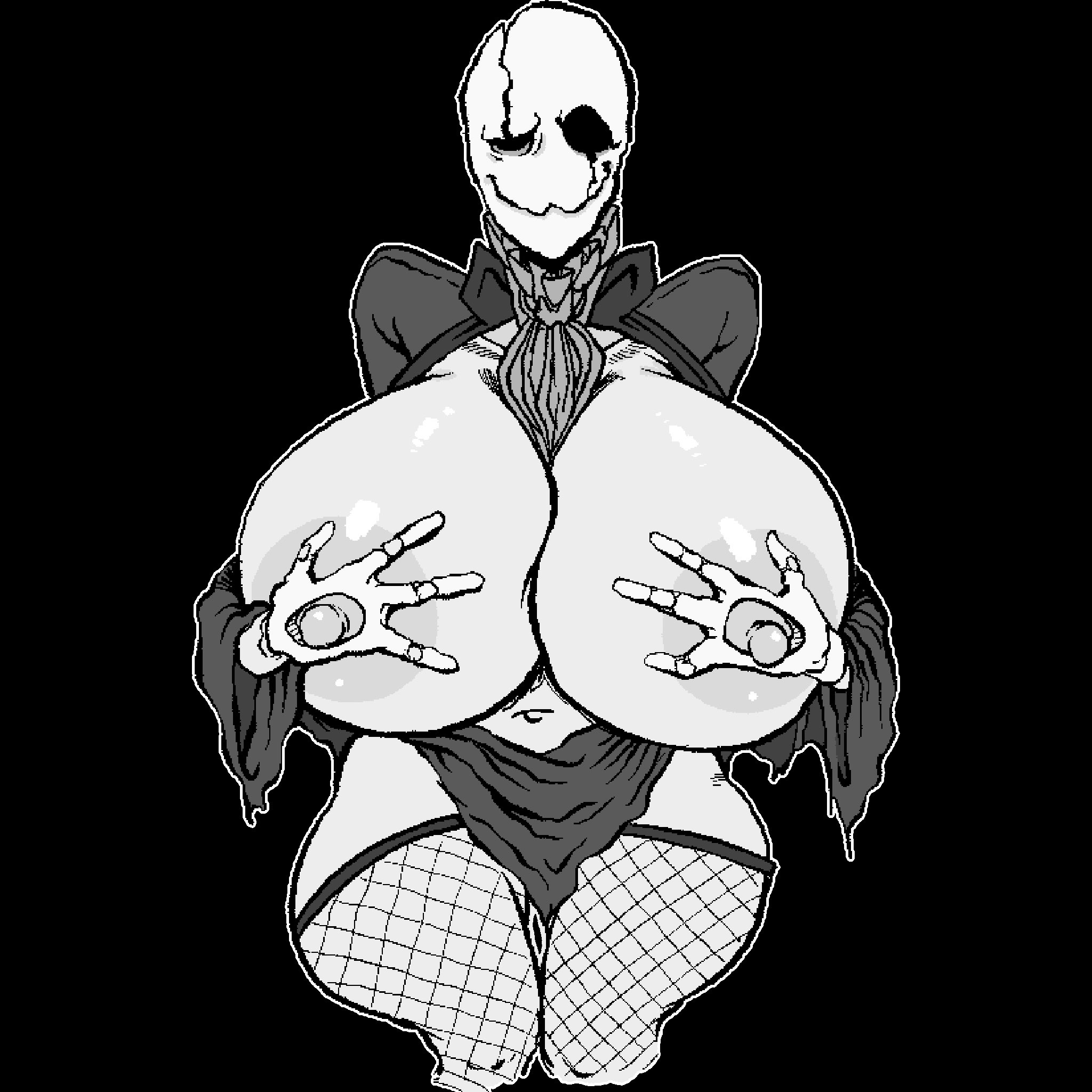 1girls, big breasts, black background, breasts, deltarune, fem gaster, female, female focus, female only, gaster, genderbend, genderswap, grabbing own breast, huge boobs, huge breasts, lewdbeef, rule 63, simple background, undertale, undertale (series)