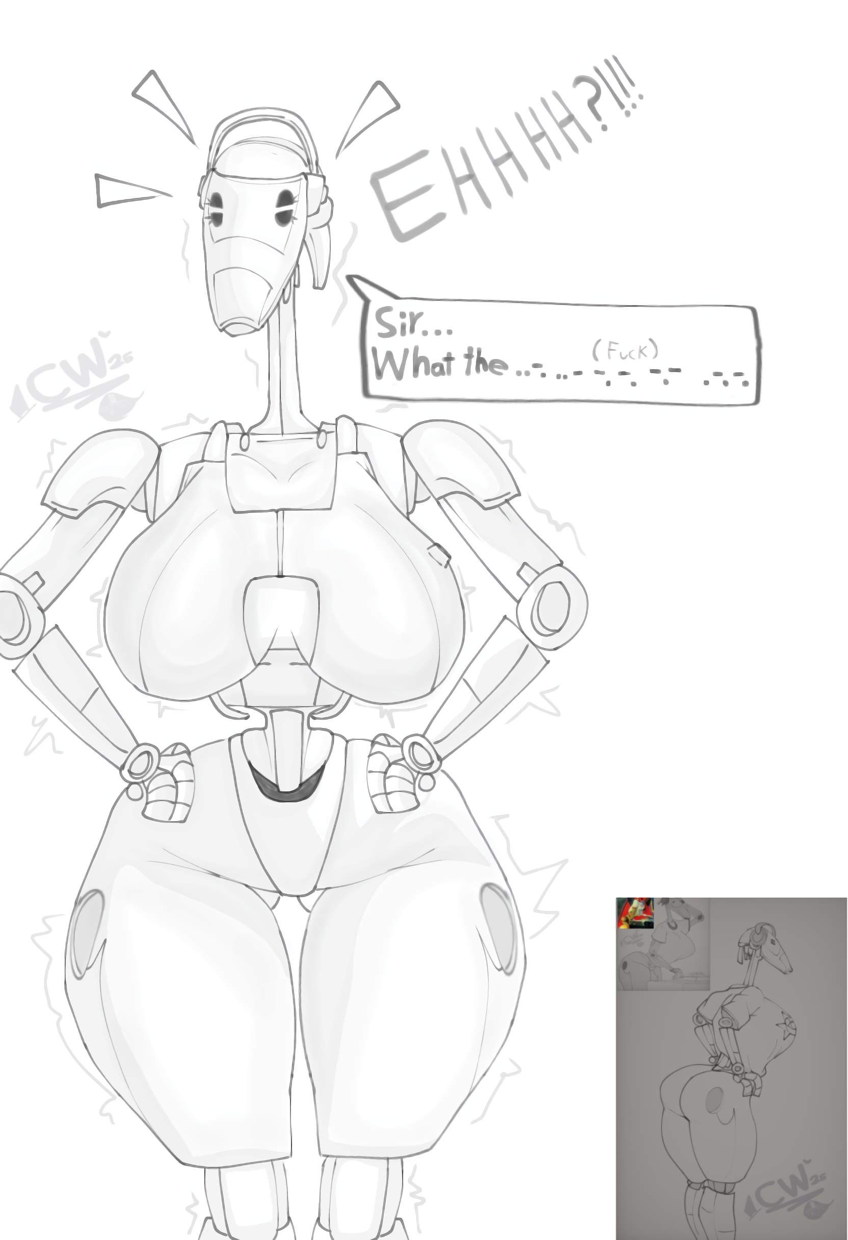 b1 battle droid, big breasts, big thighs, binary code, breasts, cartoonwizzard, clanker, clone wars, comic, comic page, curvy hips, dj battle droid, droid (star wars), english dialogue, english text, female, lucasfilm, robot, star wars, suprised, suprised expression, text, updated