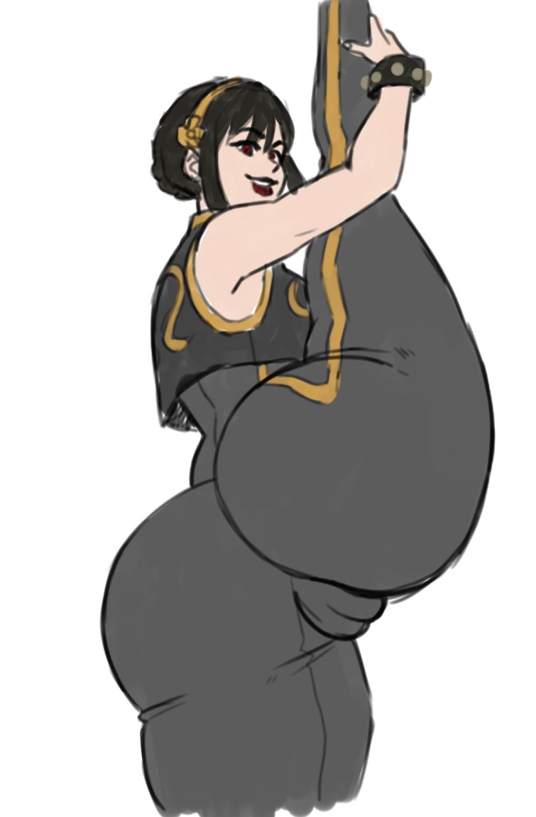 1girls, 2d, 2d (artwork), artist name, artist signature, bodysuit, breasts, bubble butt, cameltoe, child bearing hips, chun-li (cosplay), clothed female, clothing, cosplay, curvaceous, curvaceous female, curvy female, curvy hips, female, female focus, female only, fit, fit female, hourglass figure, huge ass, huge breasts, large ass, large breasts, light skin, light-skinned female, pale skin, pale-skinned female, pochoclogigi, pussy, skin tight, skindentation, solo, solo female, solo focus, spy x family, street fighter, thick thighs, tight clothes, tight clothing, tight fit, toned, toned body, toned female, toned stomach, watermark, wide hips, yor briar, yor forger