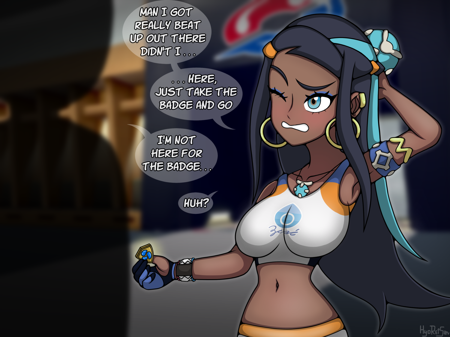bad end, black hair, blush, calling for help, comic, dark skin, dark-skinned female, defeat rape, defeat sex, defeated, defeated heroine, dominant male, ebony, fanatic, female, gym badge (pokemon), gym leader, hyoreisan, imminent rape, kidnapped girl, light-skinned male, lost battle (pokemon), male, male rapist, multiple pages, multiple panels, nessa (pokemon), obsessed fan, obsessed male, pokemon, pokemon swsh, rurina (pokemon), submissive female, text