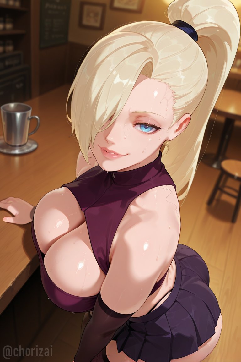 1girls, ai generated, bangs, bewitching thighs, big breasts, blonde hair, blue eyes, breasts, breasts focus, breath, breath cloud, breathing, chorizai, cleavage, cleavage cutout, curvy, female, female only, fishnet legwear, fishnets, hips, ino yamanaka, kunoichi, large breasts, legs, light skin, light-skinned female, looking at viewer, miniskirt, naruto, naruto (series), naruto shippuden, ninja, ponytail, shiny skin, solo focus, sweat, sweatdrop, sweaty, sweaty body, sweaty breasts, thighs, yamanaka ino