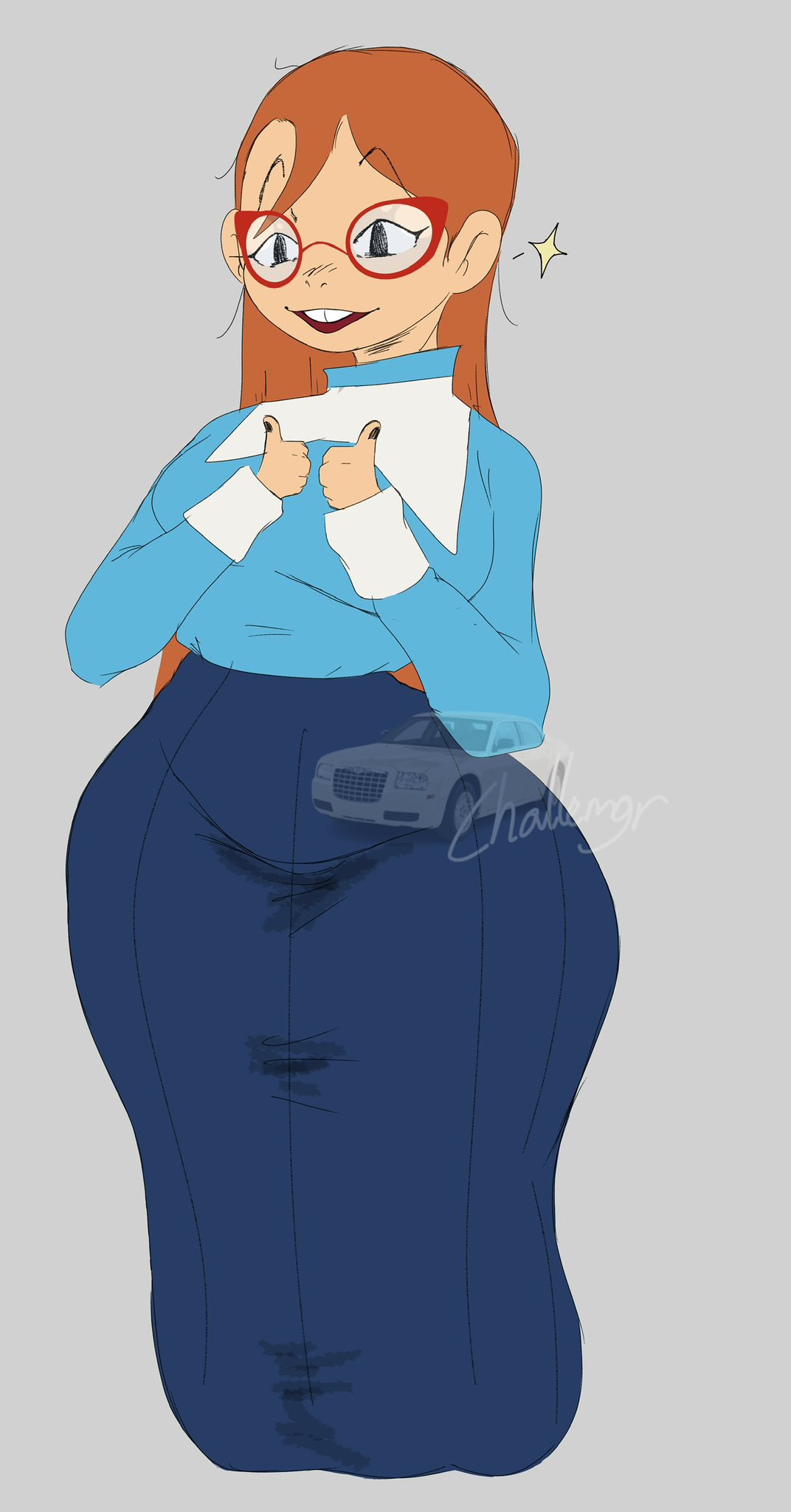 1girls, big ass, big breasts, breasts, buckteeth, challemgr, dress, female, female focus, female only, glasses, kindergarten (game), kindergarten 3, light skin, ms. lovelett, orange hair, sparkles
