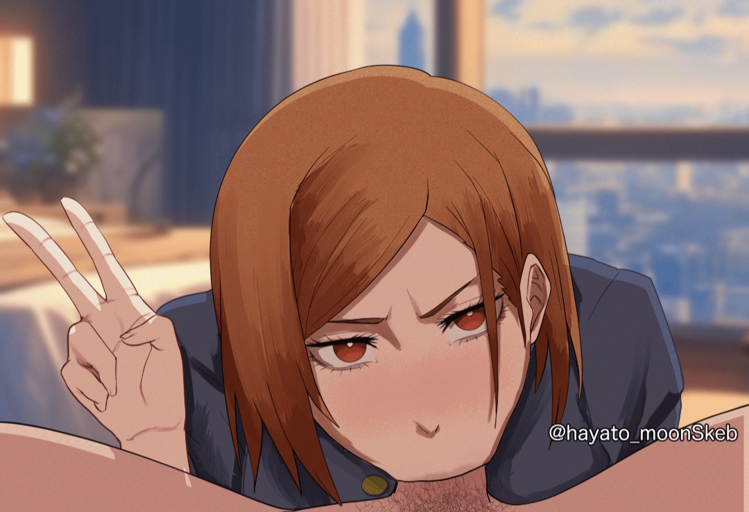1boy, 1girl, 1girls, brown hair, brown-haired female, fellatio, jujutsu kaisen, kugisaki nobara, tagme
