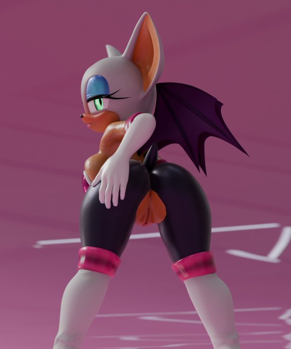 3d, 3d (artwork), 3d model, anthro, anus, big breasts, breasts, female, female only, green eyes, hand on ass, looking at viewer, mobian, mobian (species), mobian bat, nottanj, pussy, rouge the bat, rouge the bat (nottanj), sega, shortstack, shortstackmagx2, sonic (series), sonic adventure 2, sonic the hedgehog (series), tail, torn clothes, torn clothing, wings