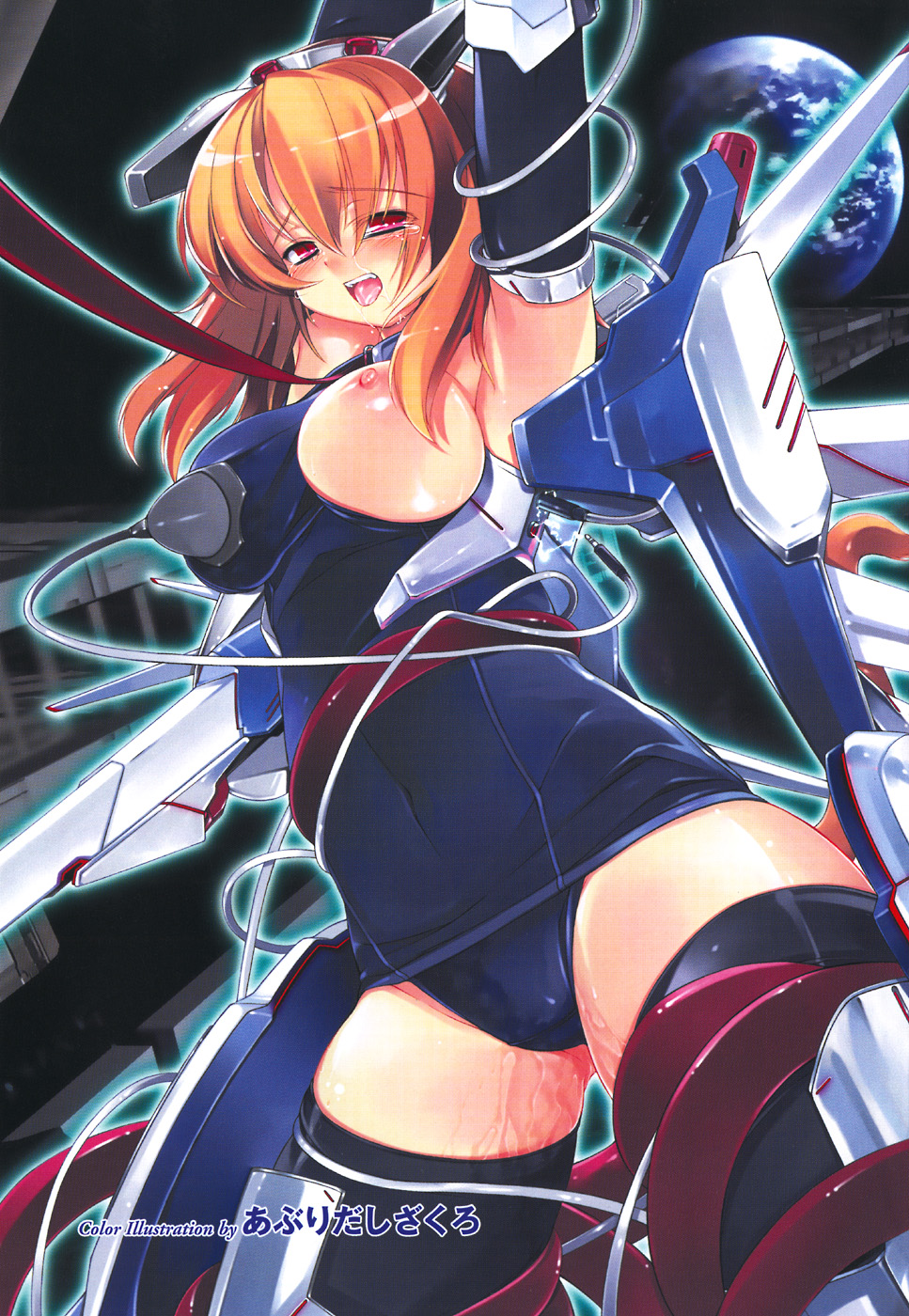 aburidashi_zakuro jpeg_artifacts mecha_musume mizugi nipples oppai pussy_juice sukumizu tentacle thighhighs