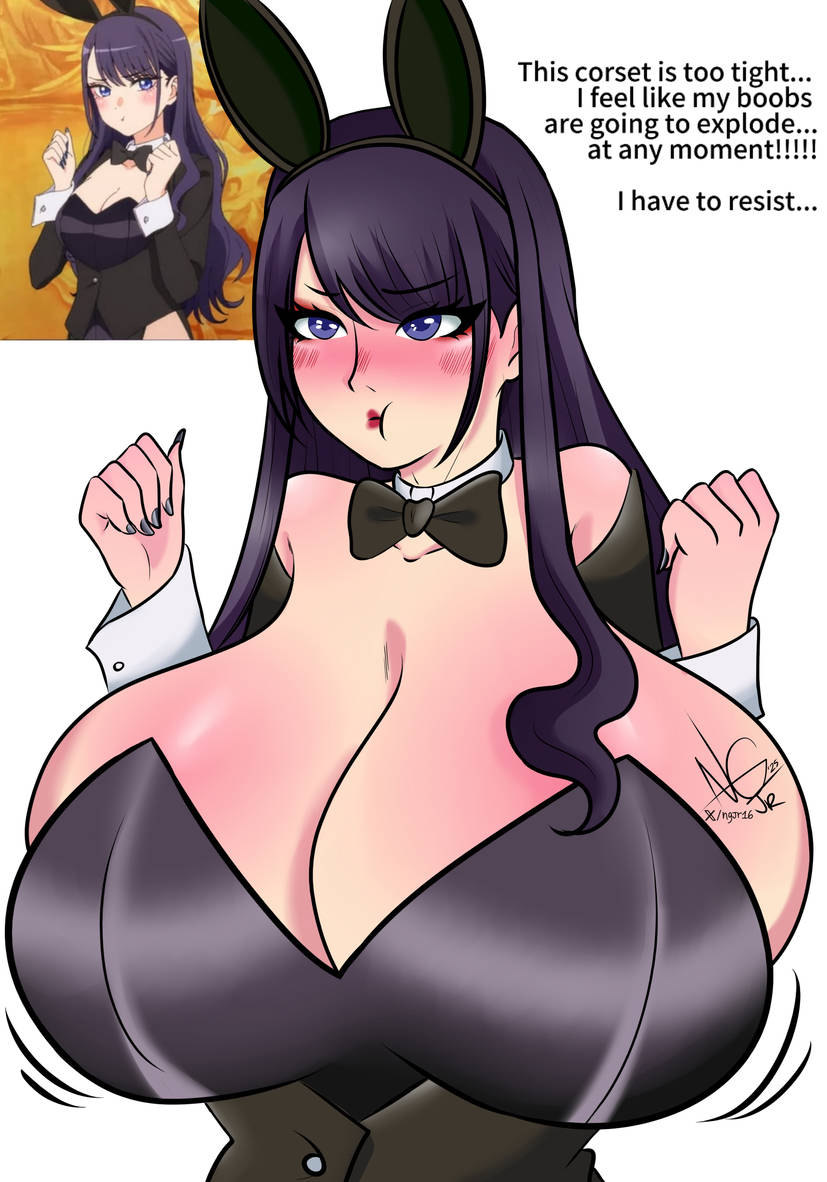 1girls, alternate breast size, arisha san (cosplay), black nails, boobs out, breast expansion, breast growth, breast growth (enlargement), breasts, breasts bigger than head, breasts out, bunny costume, bunny ear, bunny ears, bunny girl, bunnysuit, corset, cosplay, costume, expanding, expansion, explosion, female, female only, hyper breasts, kitagawa marin, my dress up darling, nail polish, ngjrdraw, solo, sono bisque doll wa koi wo suru, tight clothing