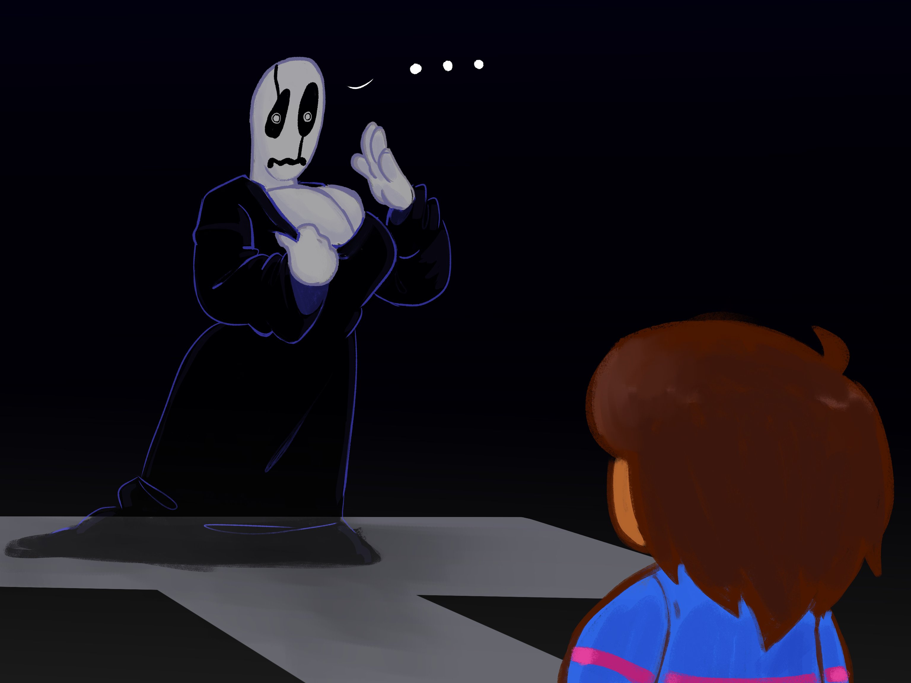1girls, big breasts, breasts, breasts focus, comic, comic page, deltarune, fem gaster, female, female focus, female only, freaky frohicky, frisk, frisk (undertale), gaster, huge breasts, rule 63, undertale, undertale (series)