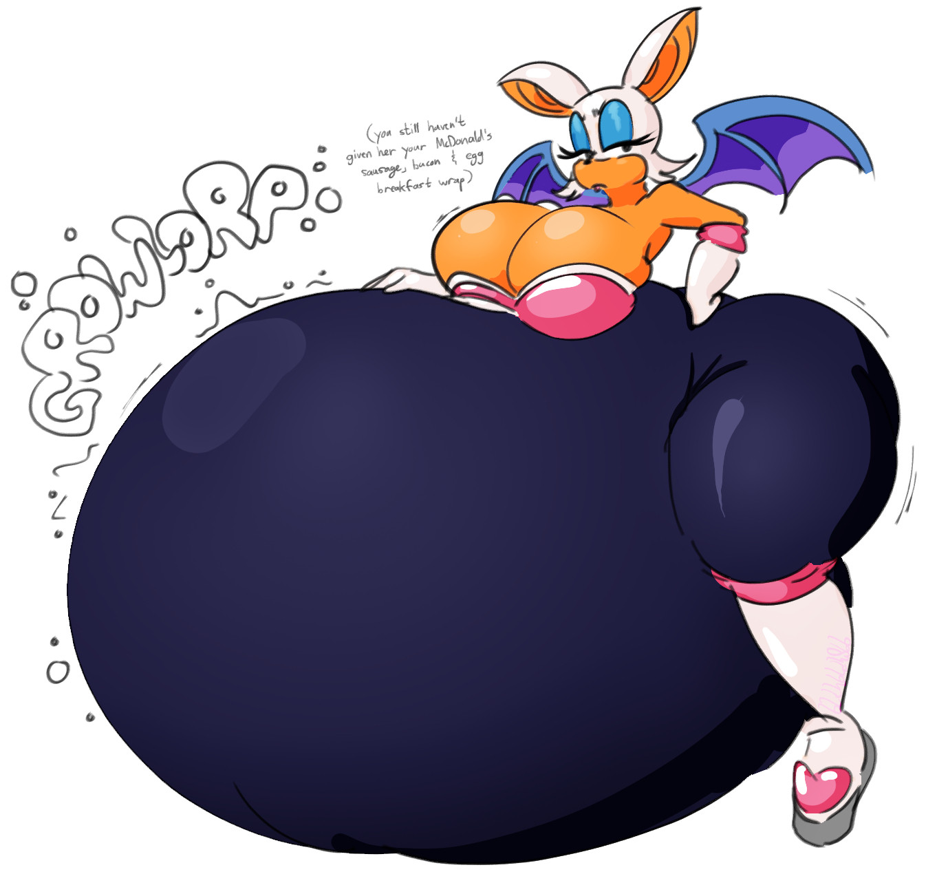 big ass, big belly, big breasts, blahblah866, breasts, churning, digested, digestion, female, female focus, female pred, rouge the bat, same size vore, sonic (series), vore, vore belly, white background