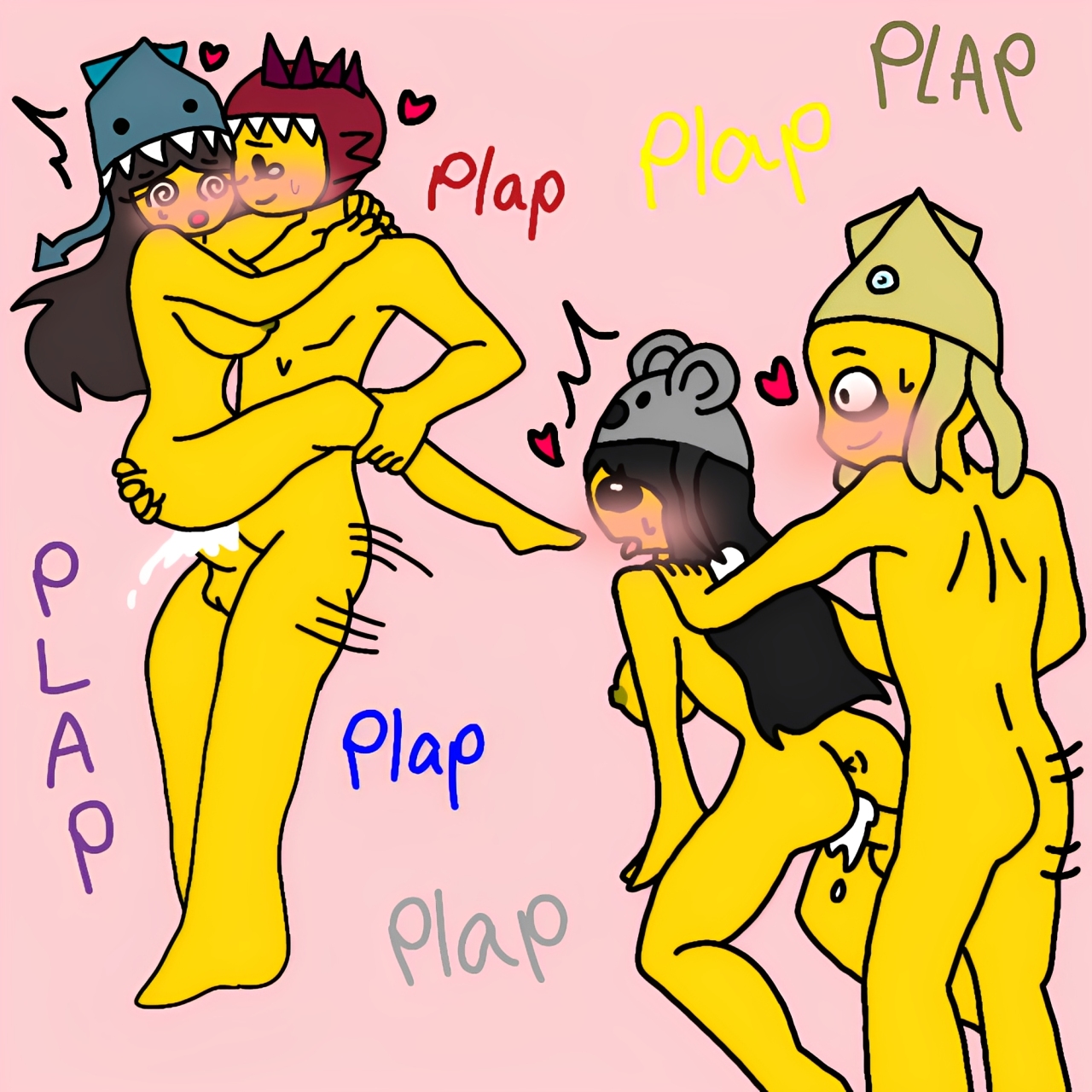 2boys, 2boys2girls, 2girls, 99 nights in the forest, anus, artist request, balls, big ass, big breasts, big penis, black eyes, black eyes female, black eyes male, black hair, black hair female, blush, boobs, breasts, brown hair, brown hair female, crepe, crying, crying with eyes open, cum, cum drip, cum in pussy, cum inside, cumshot, dino kid (99 nights in the forest), female, female anthro, grabbing ass, hypnosis, koala kid (99 nights in the forest), kraken kid (99 nights in the forest), lifting, male, male penetrating, male penetrating female, male pov, male/female, naked, naked female, naked footwear, naked male, penetration, penis, pink background, pussy, puzzled, puzzleface, roblox, roblox game, robloxian, semen in vagina, semen trail, sex, spikes, squid kid (99 nights in the forest), sticking out tongue, swirly eyes, tears, wide open eyes, yellow skin, yellow skinned female, yellow skinned male