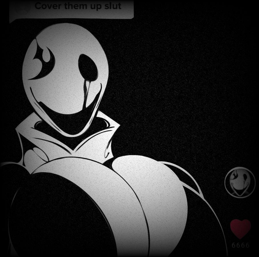 1girls, big breasts, breasts, breasts bigger than head, cover them up slut, creepy, deltarune, fem gaster, female, female focus, female only, funny, gabessecretcave, gaster, huge breasts, meme, rule 63, text, tiktok, undertale, undertale (series)