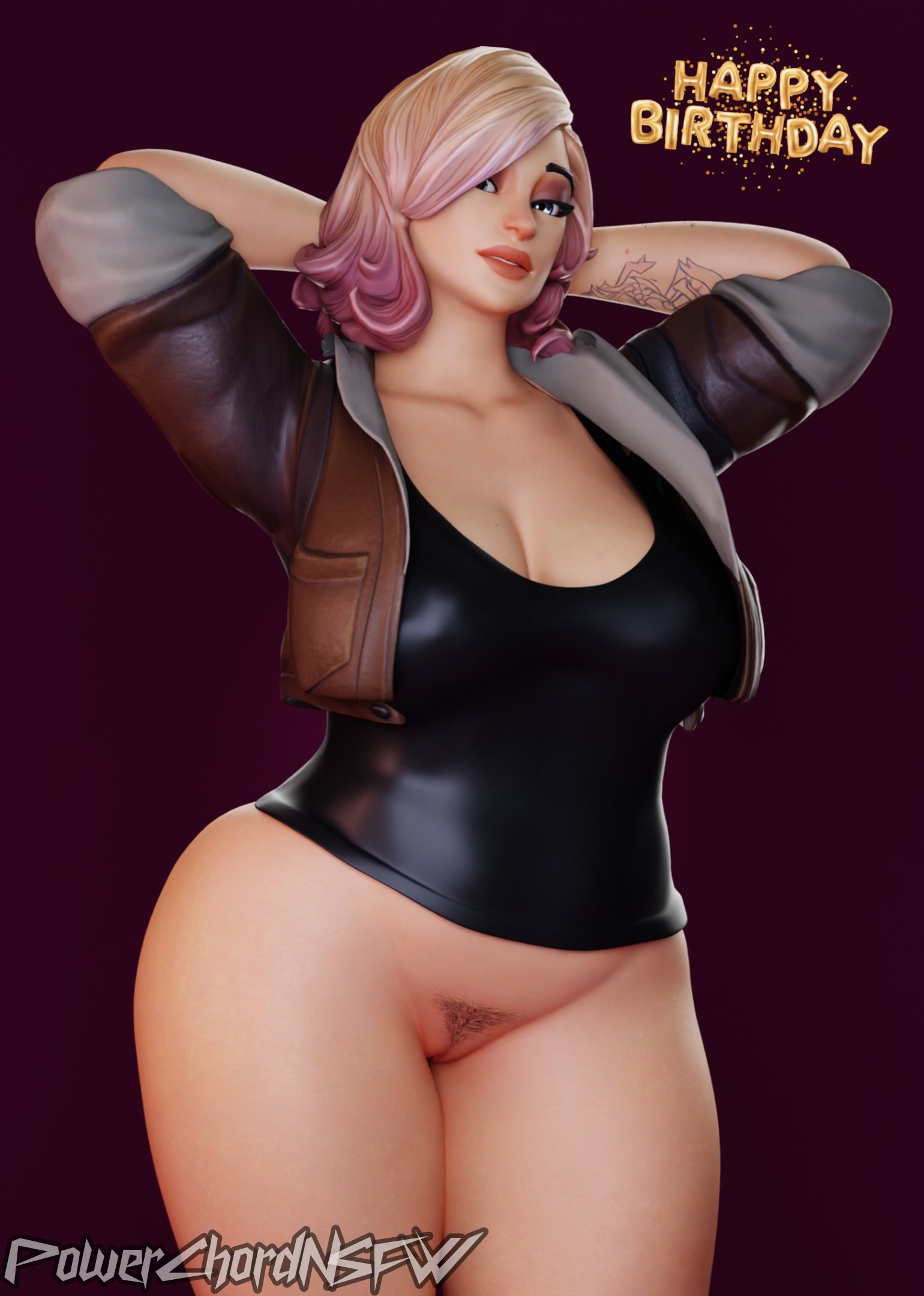 1girls, arms behind head, bbw, belly, big breasts, blonde hair, bottomless, breasts, child bearing hips, dyed hair, female focus, fortnite, fortnite: save the world, makeup, penny (fortnite), pose, posing, powerchordnsfw, pubic hair, pussy, solo, thick, thick thighs, venus body, wide hips