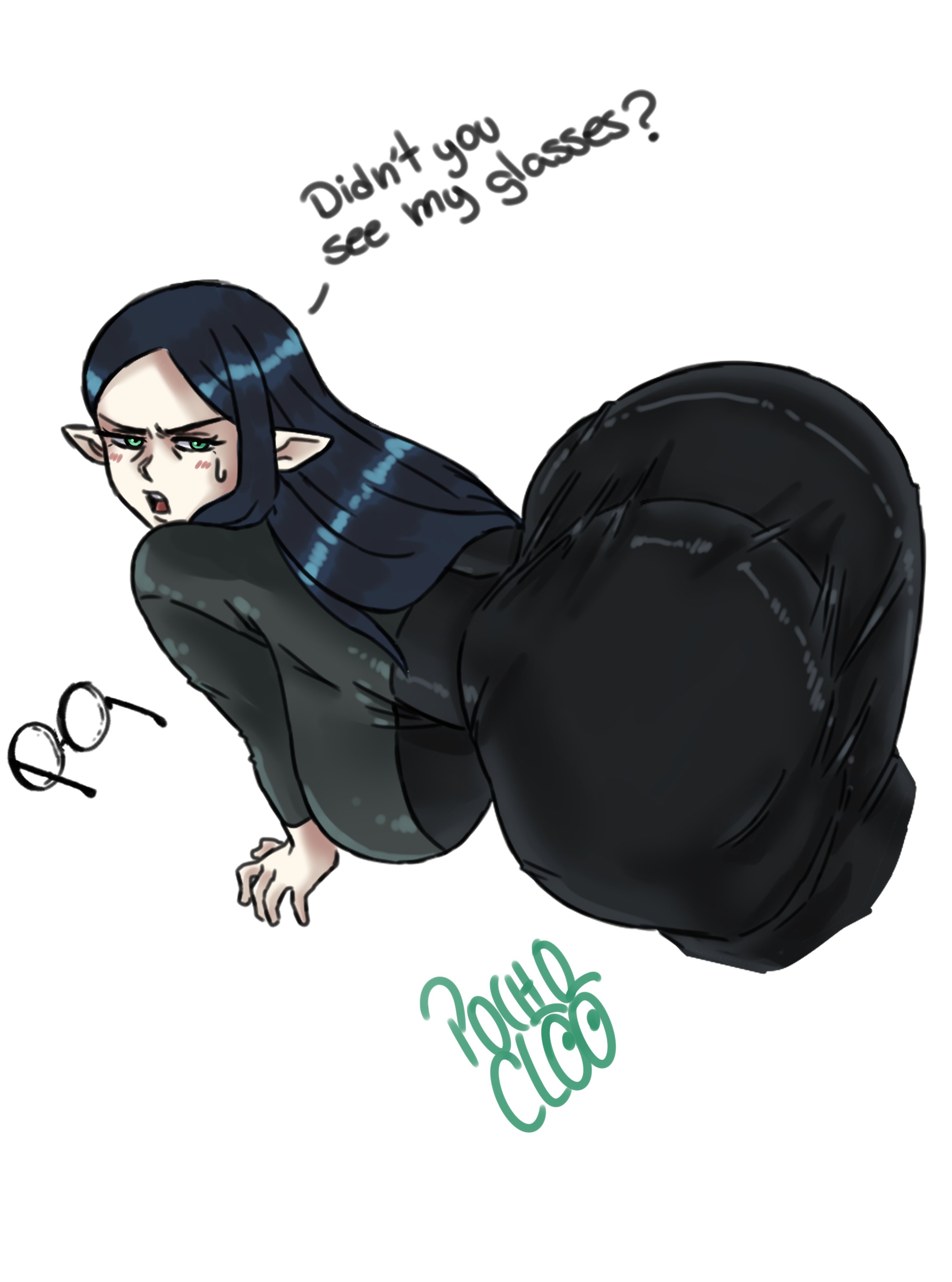 1girls, 2d, 2d (artwork), about to burst, artist name, artist signature, ass too big, barely contained ass, barely fits, breasts, bubble butt, bursting butt, child bearing hips, clothed female, clothing, curvaceous, curvaceous female, curvy female, curvy hips, curvy milf, english text, female, female focus, female only, fit, fit female, glasses, hourglass figure, huge ass, huge breasts, imminent wardrobe malfunction, large ass, large breasts, lilith clawthorne, looking down at breasts, milf, pochoclogigi, skin tight, skindentation, straining clothing, the owl house, thick thighs, tight clothes, tight clothing, tight dress, tight fit, toned, toned body, toned female, toned stomach, undersized clothes, undersized clothing, watermark, wide hips