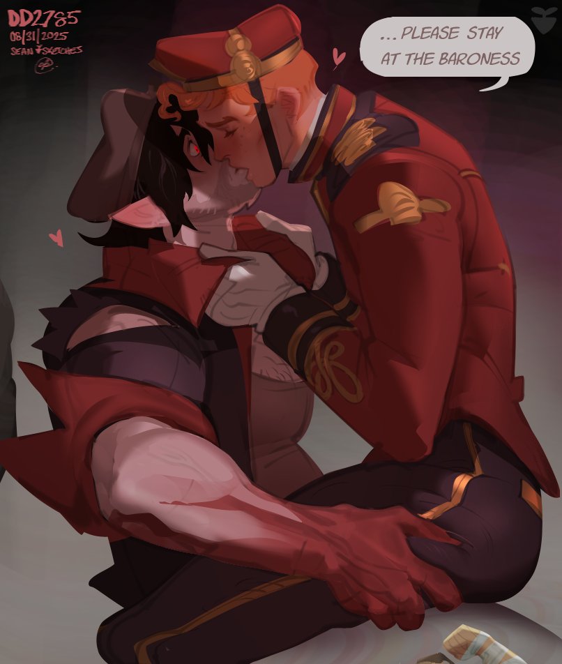 bara, begging, deadlock, doorman (deadlock), drifter (deadlock), gay, gloves, grabbing, grabbing ass, heart symbol, kissing, male, male only, muscular, muscular male, red eyes, seansketches, sitting on person, yaoi