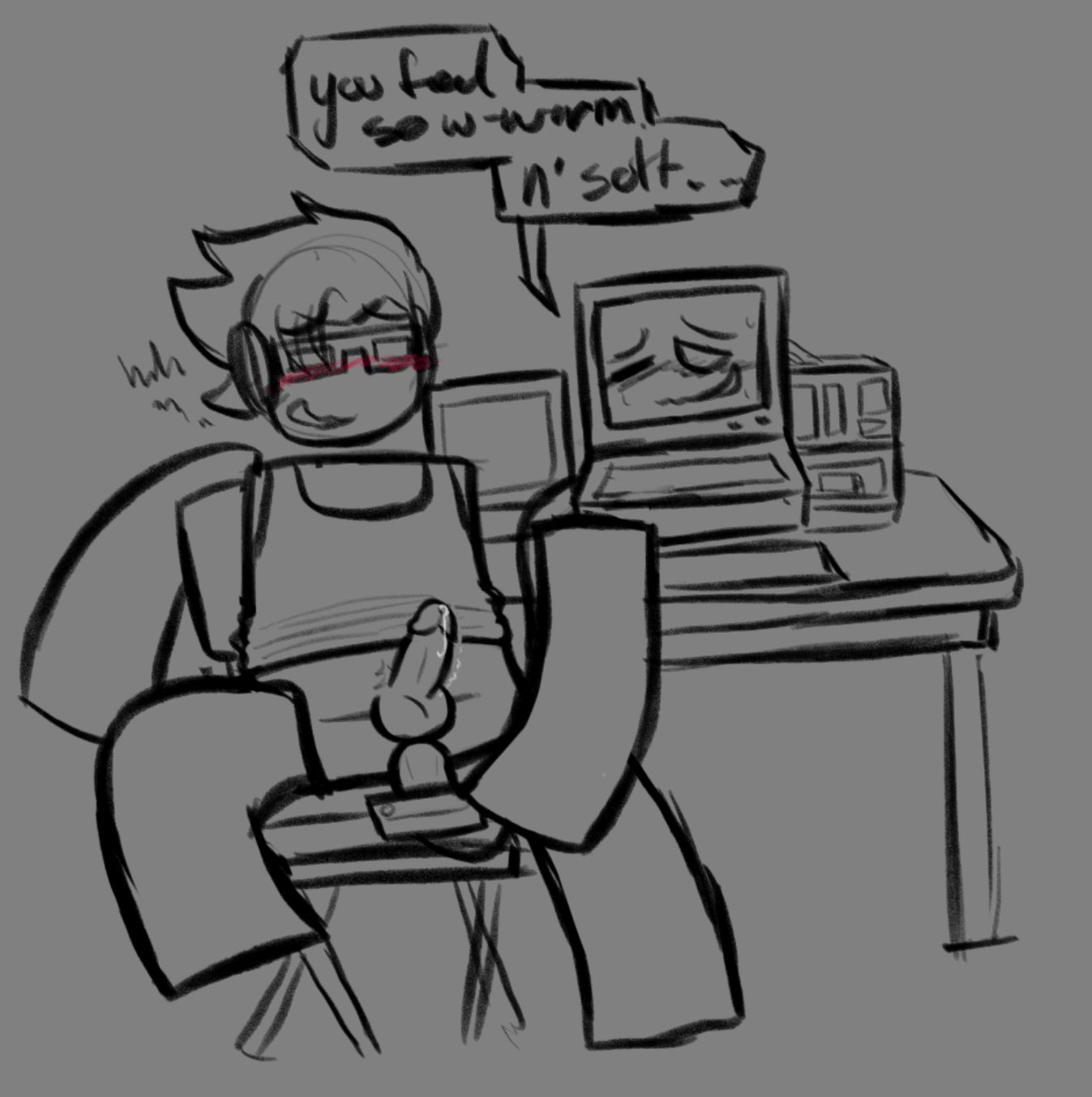 2boys, blocky body, blush, computer, deepseatrenches, dialogue, dildo, dildo in ass, duo, gay, glasses, male, objectophilia, objectum, open mouth, p.ai.nter (pressure), precum, precum drip, pressure (roblox), riding dildo, roblox, roblox game, robloxian, text, text bubble, usb