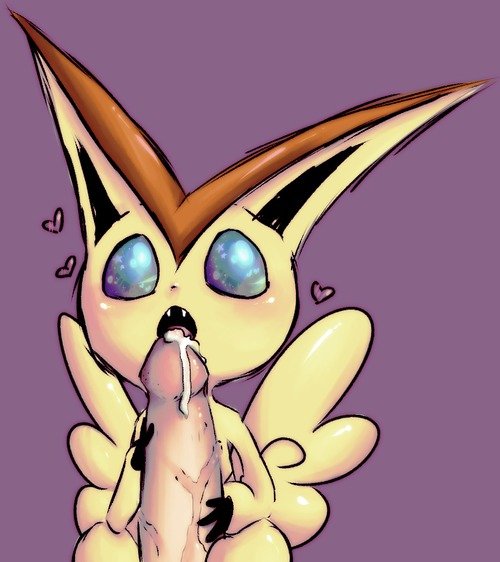 1boy 3_fingers ambiguous_gender anthro big_ears big_penis blue_eyes blush butt_wings cum duo erection fangs fellatio furry handjob heart human human_on_anthro humanoid_penis interspecies legendary_pokémon male male_on_anthro male_pov mammal nintendo open_mouth oral orange_fur penis penis_grab pokémon_(species) pokemon pokemon_bw pov purple_background simple_background size_difference source_request teeth veins veiny_penis victini video_games wings yellow_fur