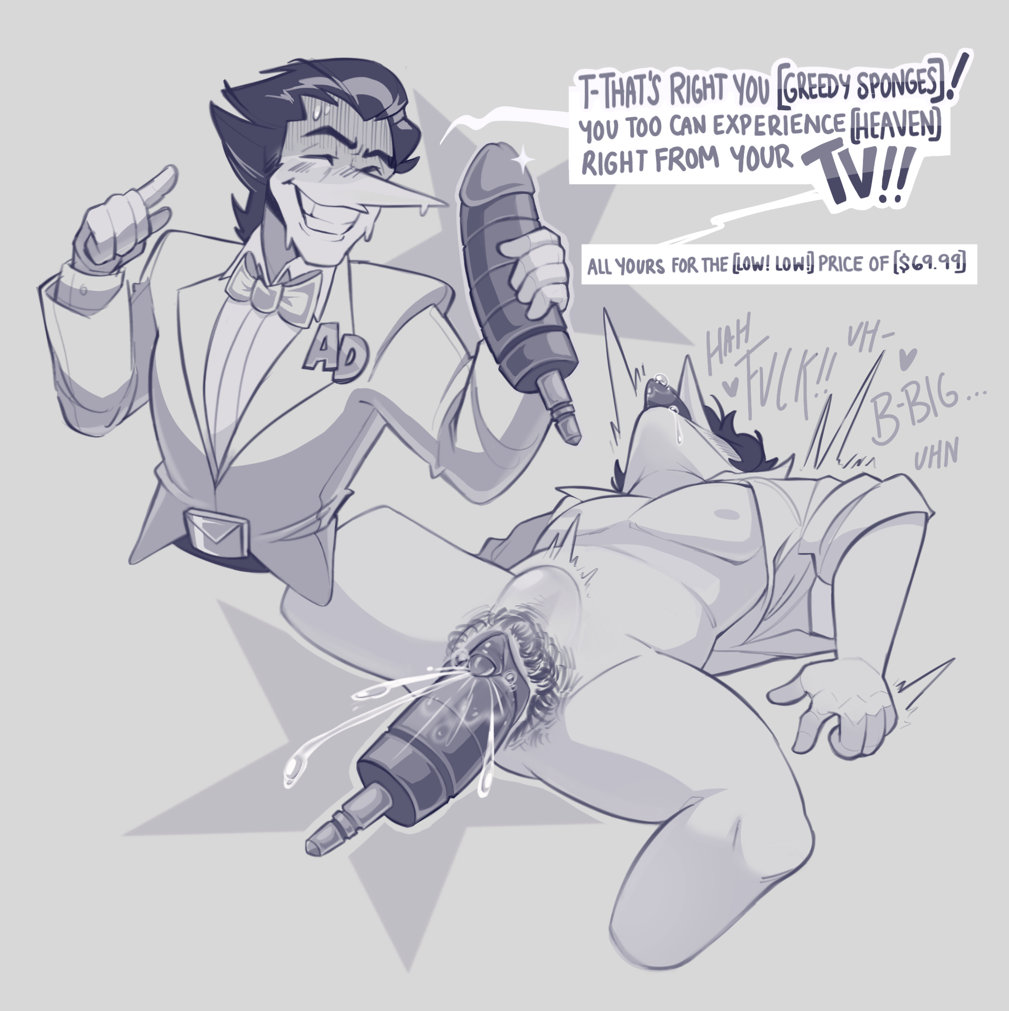 belly bulge, cuntboy, cuntboy only, cuntboy penetrated, deltarune, dildo, intersex, male, masturbation, penis, pussy, robot penis, sex toy, solo, spamton g spamton, squirting, tenna (deltarune), tongue out, trans man, transmasc, vaginal penetration